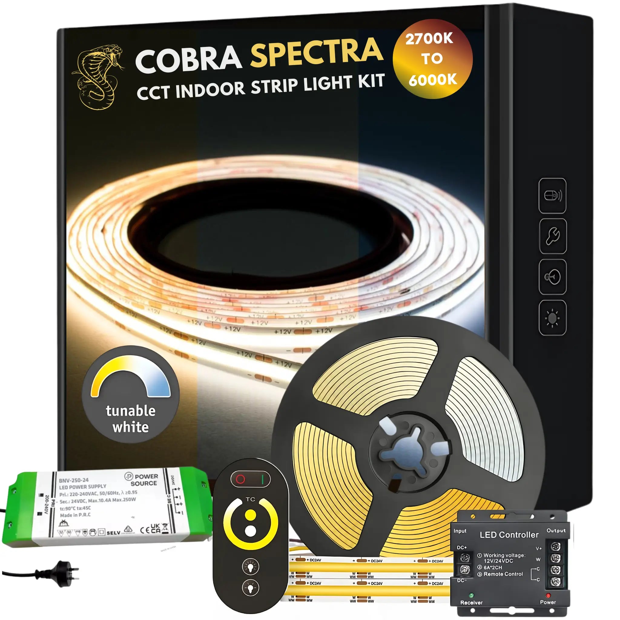 Cob Led Strip Light Kit Cct 14w/m – Dotless 5 Meter Set (ip20 Indoor)