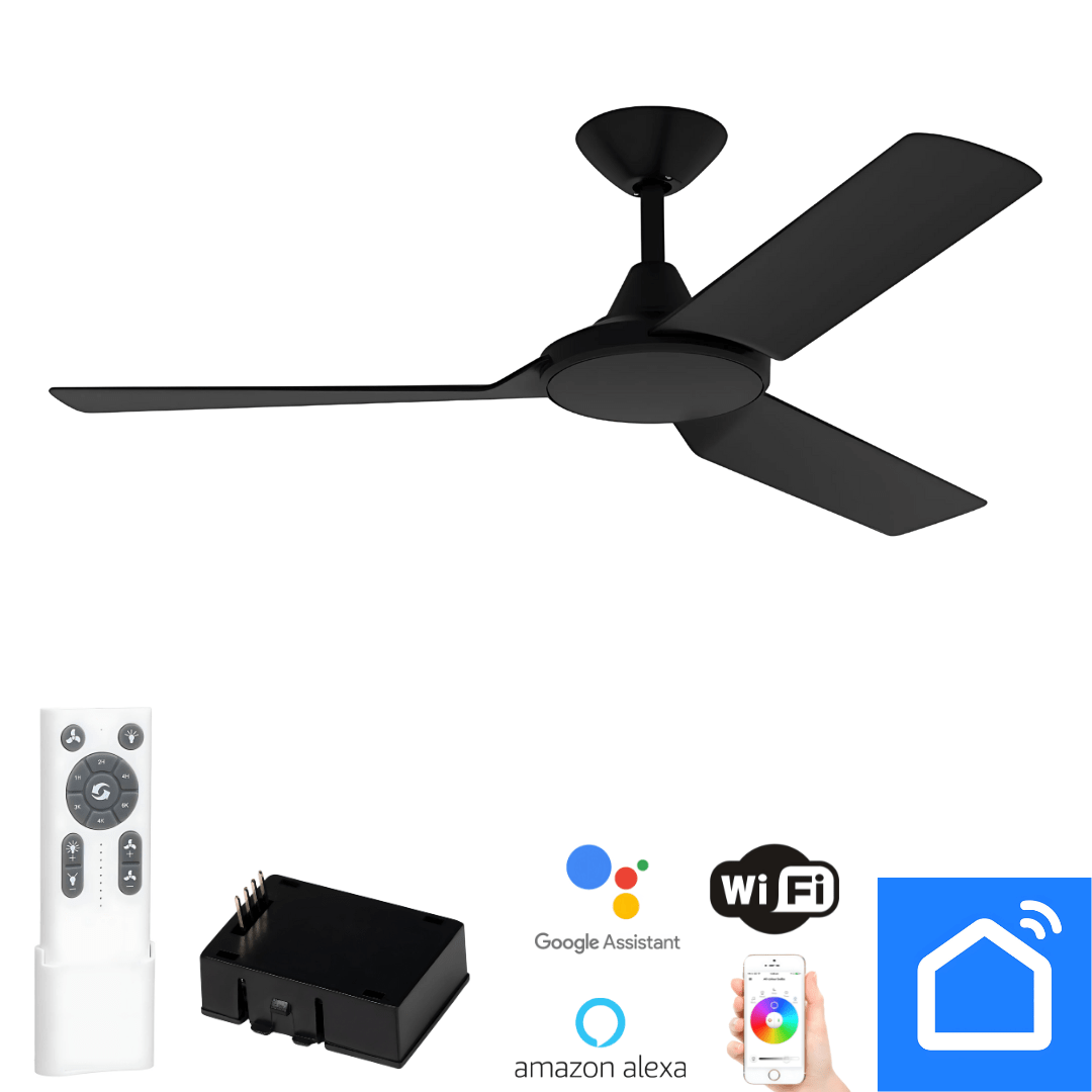 Domus Lighting Ceiling Fan AXIS SMART 3 Blade 1220mm 48" DC Ceiling Fan - Black + WiFi 60020WIFI