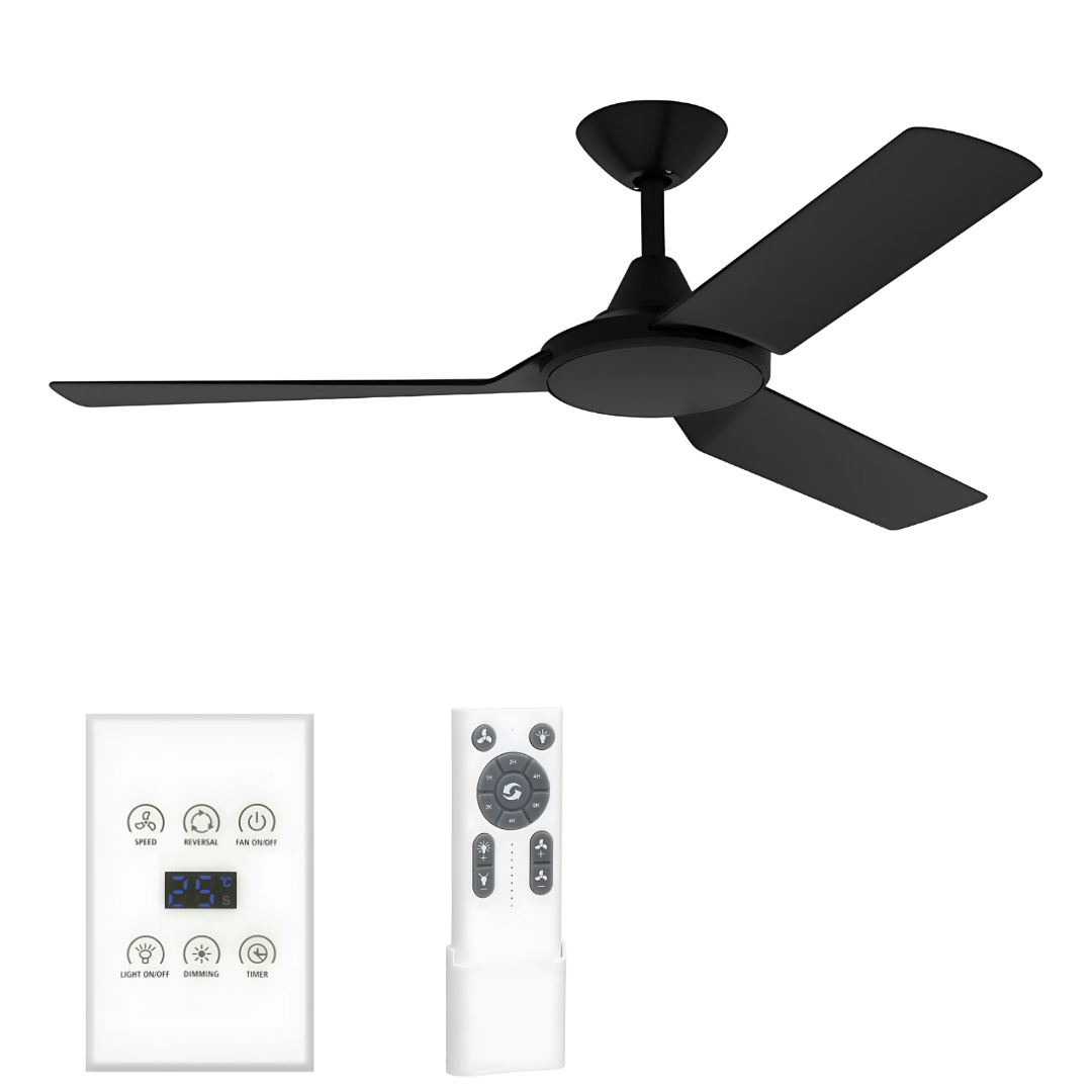 Domus Lighting Ceiling Fan AXIS 3 Blade 1220mm 48" DC Ceiling Fan - Black + Wall Control 60020WC