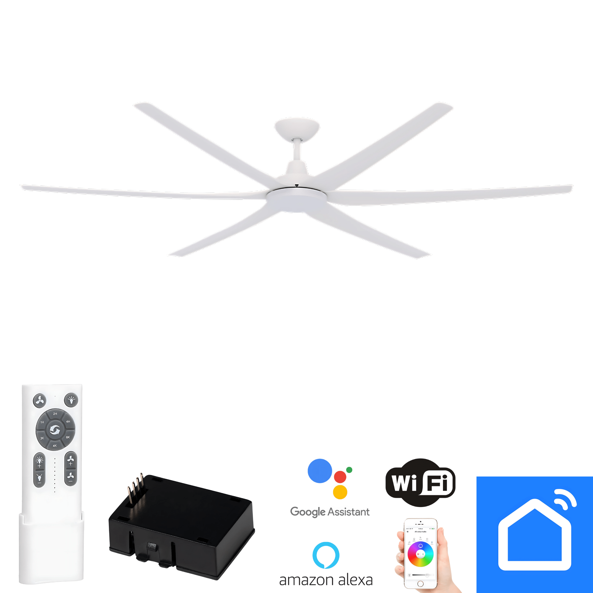 Green Earth Lighting Australia Ceiling Fan GLIDE 80" White DC Ceiling Fan with Remote & WiFi Smart Control 60156 + CFA-SW/M