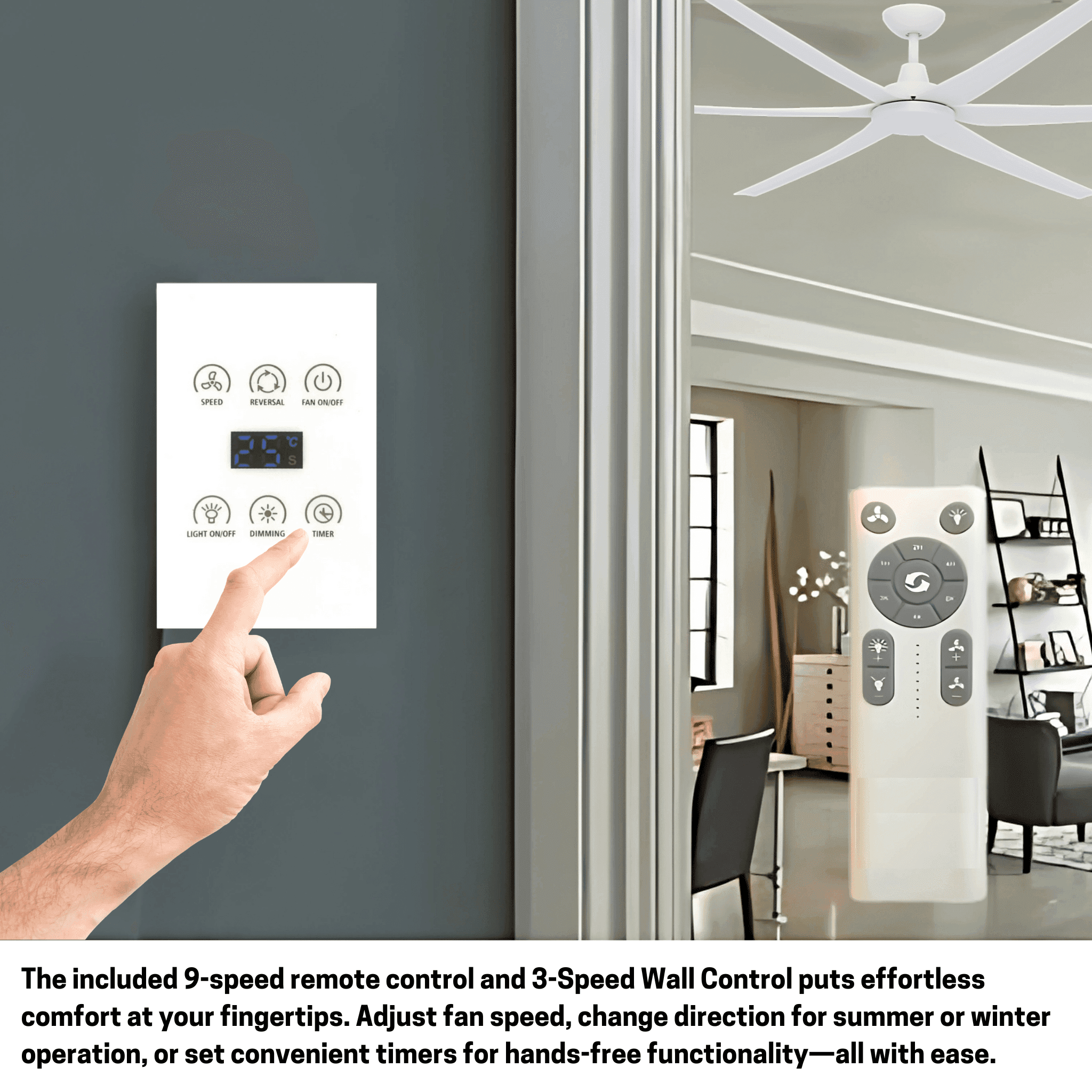 Green Earth Lighting Australia Ceiling Fan GLIDE 80" White DC Ceiling Fan with Remote & Wall Control 60156 + CFA-WDC1