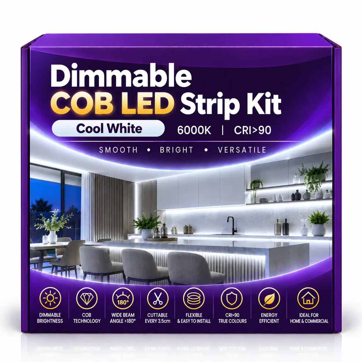 Dimmable COB LED Strip Light Kit – 6000K Daylight White