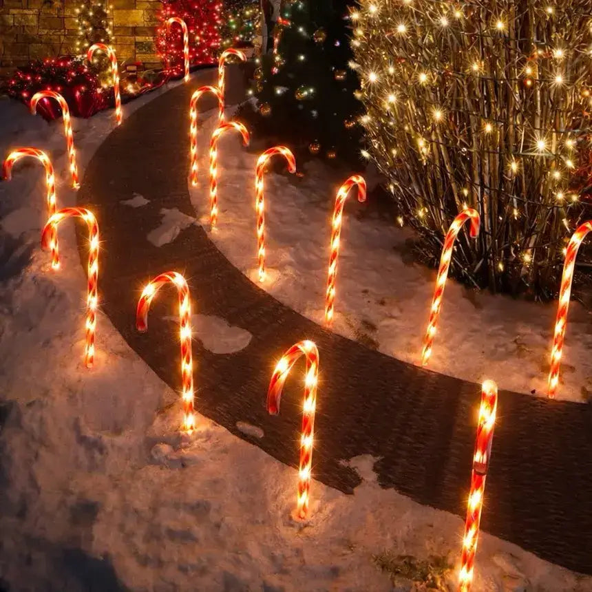 Lexi Lighting Set of 6 Dual Power LED Candy Cane Stakes – White