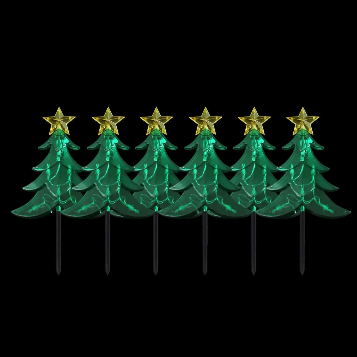 Lexi Lighting LED tree stakes: set of 6 green trees with yellow stars