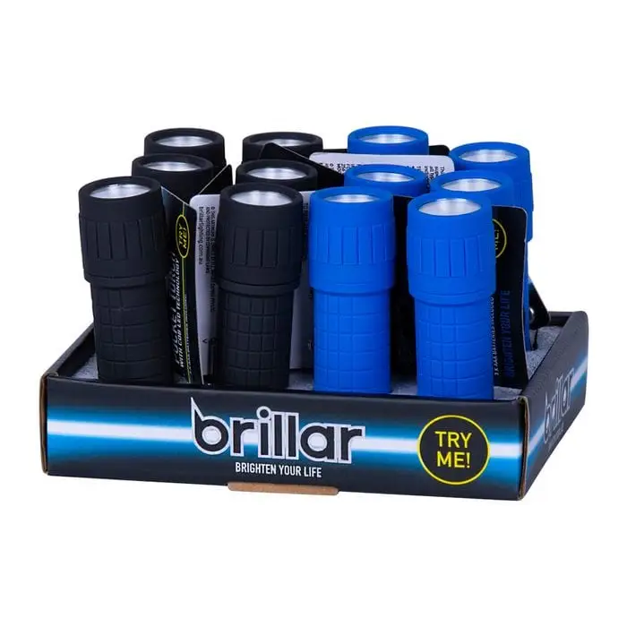 Brillar Electrical Counter Display Carton of 12 Durable Pocket Torch - Black BR0035