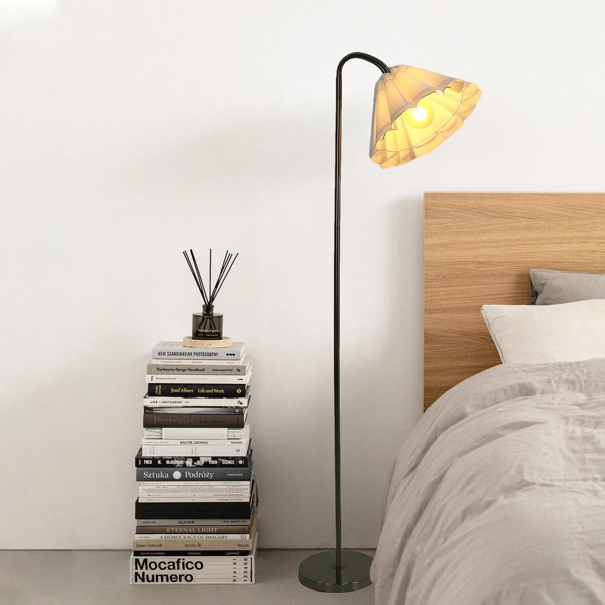 Eleanor Floor Lamp Satin Nickel Arced Bedroom Light