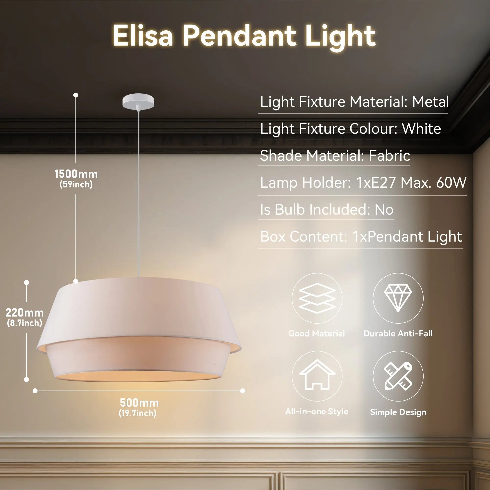 Elisa Linen Colour Single Pendant Light Lexi Lighting