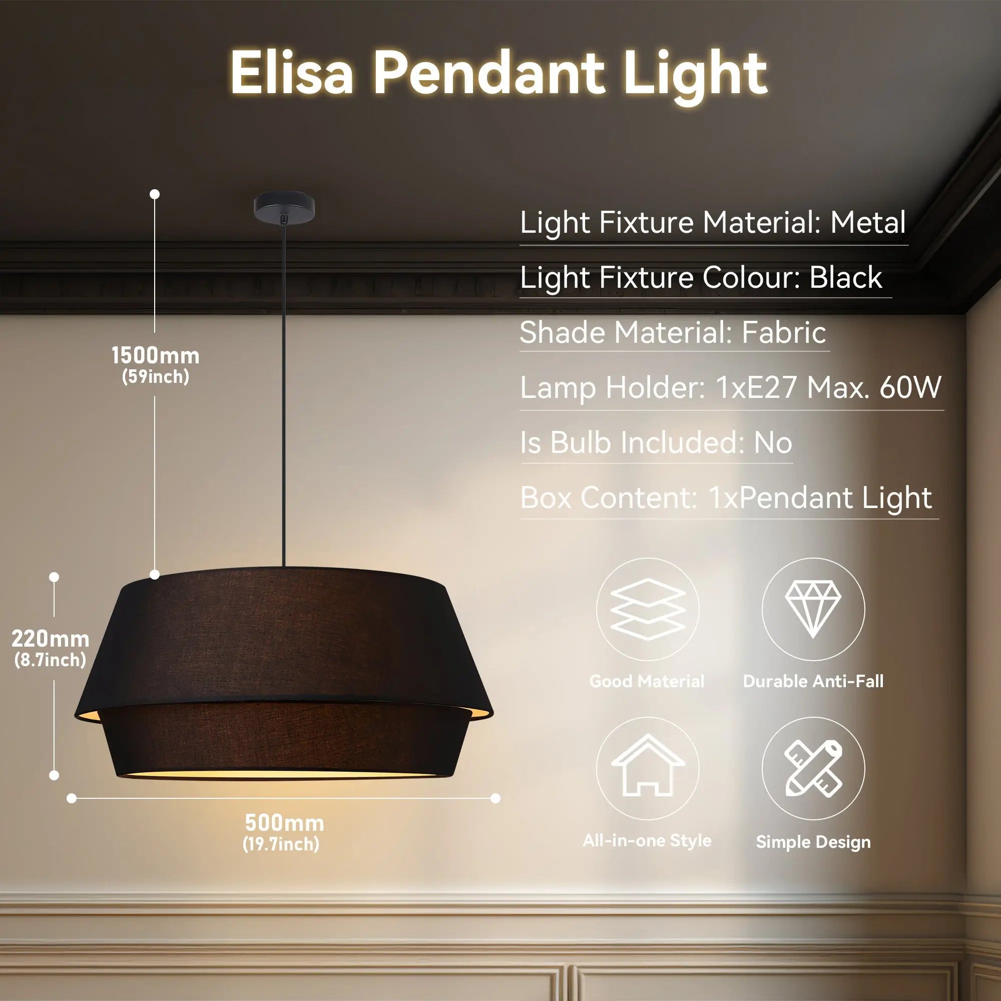 Elisa Black Single Pendant Light Lexi Lighting