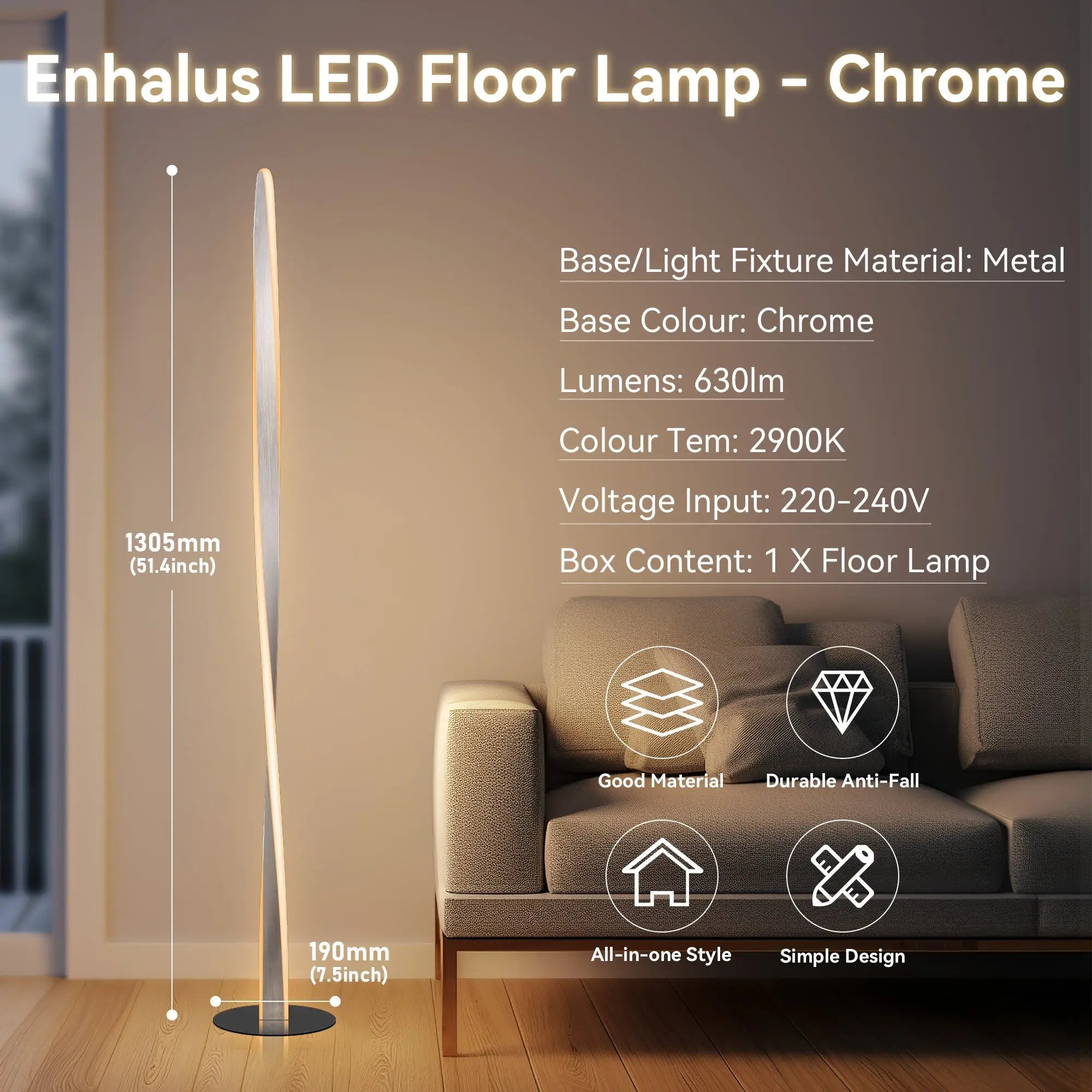 Enhalus Led Floor Lamp - Brushed Chrome Lexi Lighting
