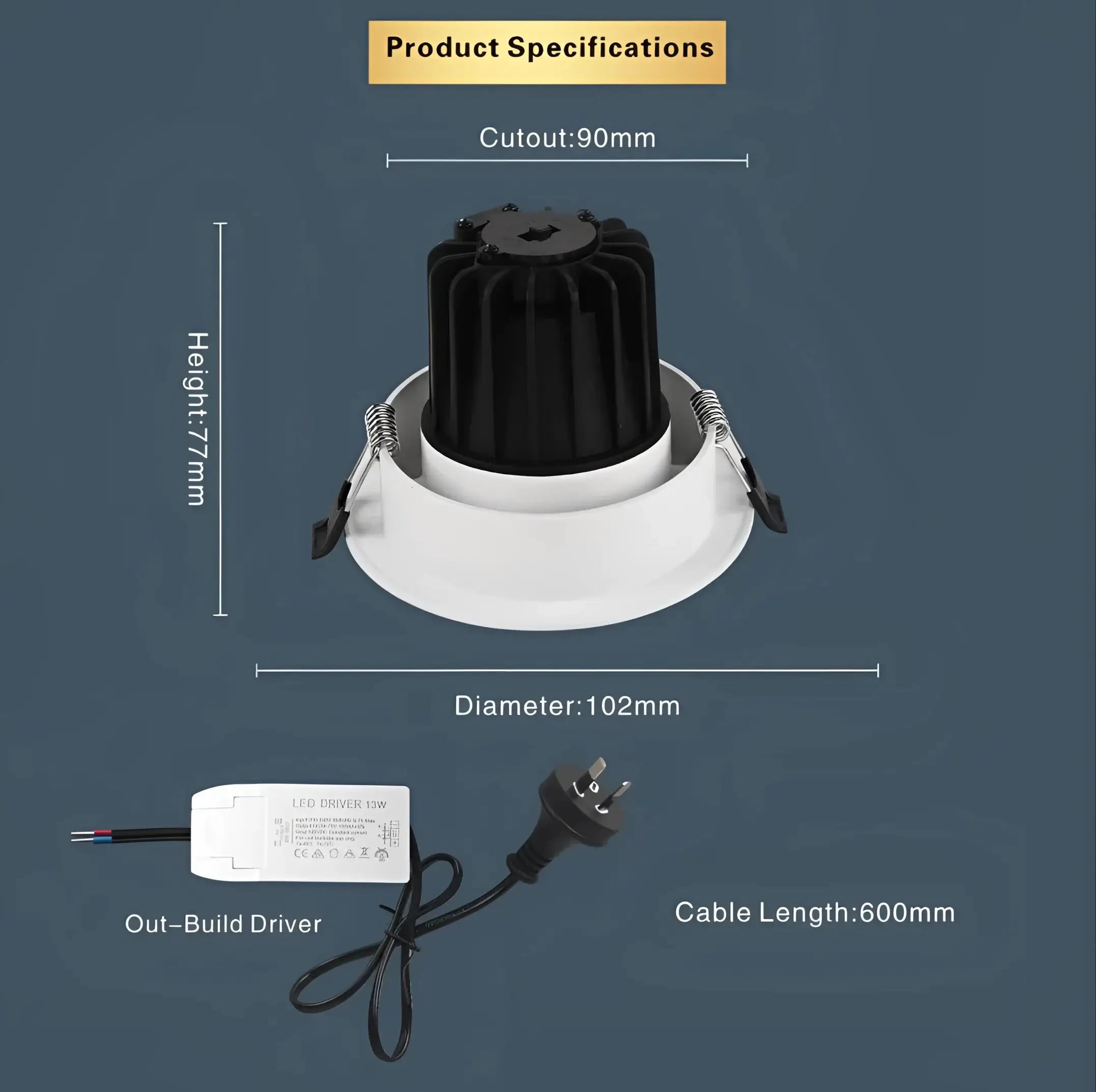 Eclux LED Downlight EYRE 13W Tri-Colour Dimmable COB Low-glare Tiltable LED Downlight 90mm Cut Out
