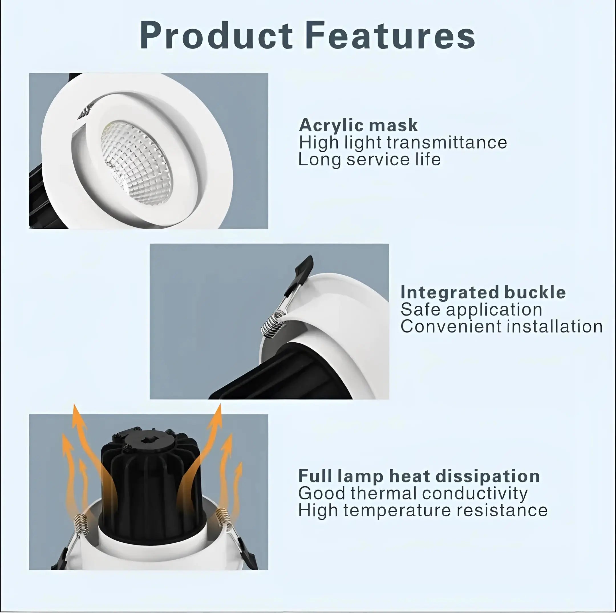 Eyre gimbal 13W tri-colour dimmable LED downlight with white recessed fixture
