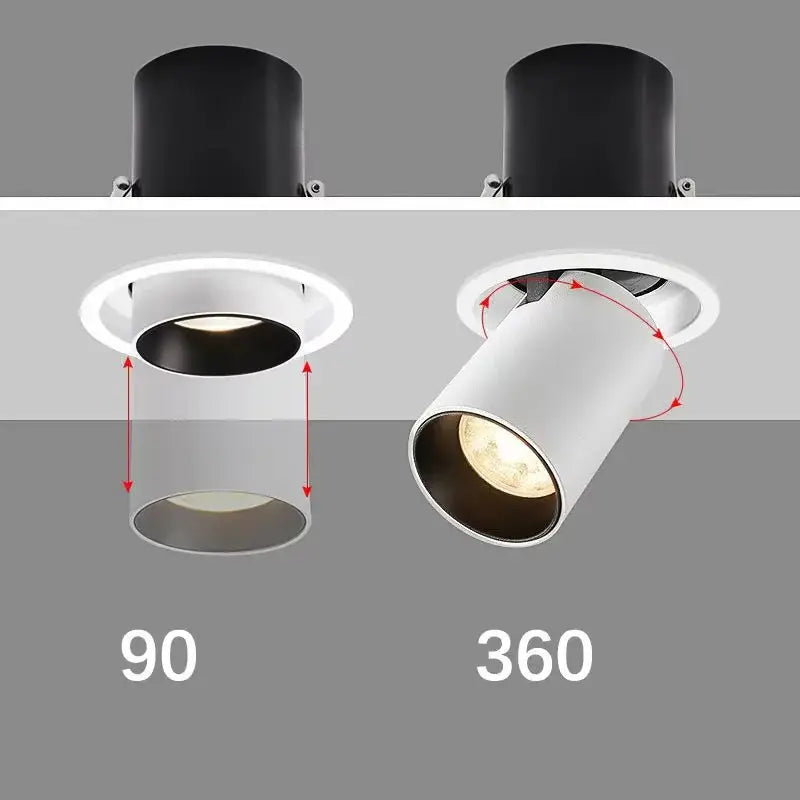 Focus 12w Retractable Tri-colour Dimmable Recessed Ceiling Light 90mm