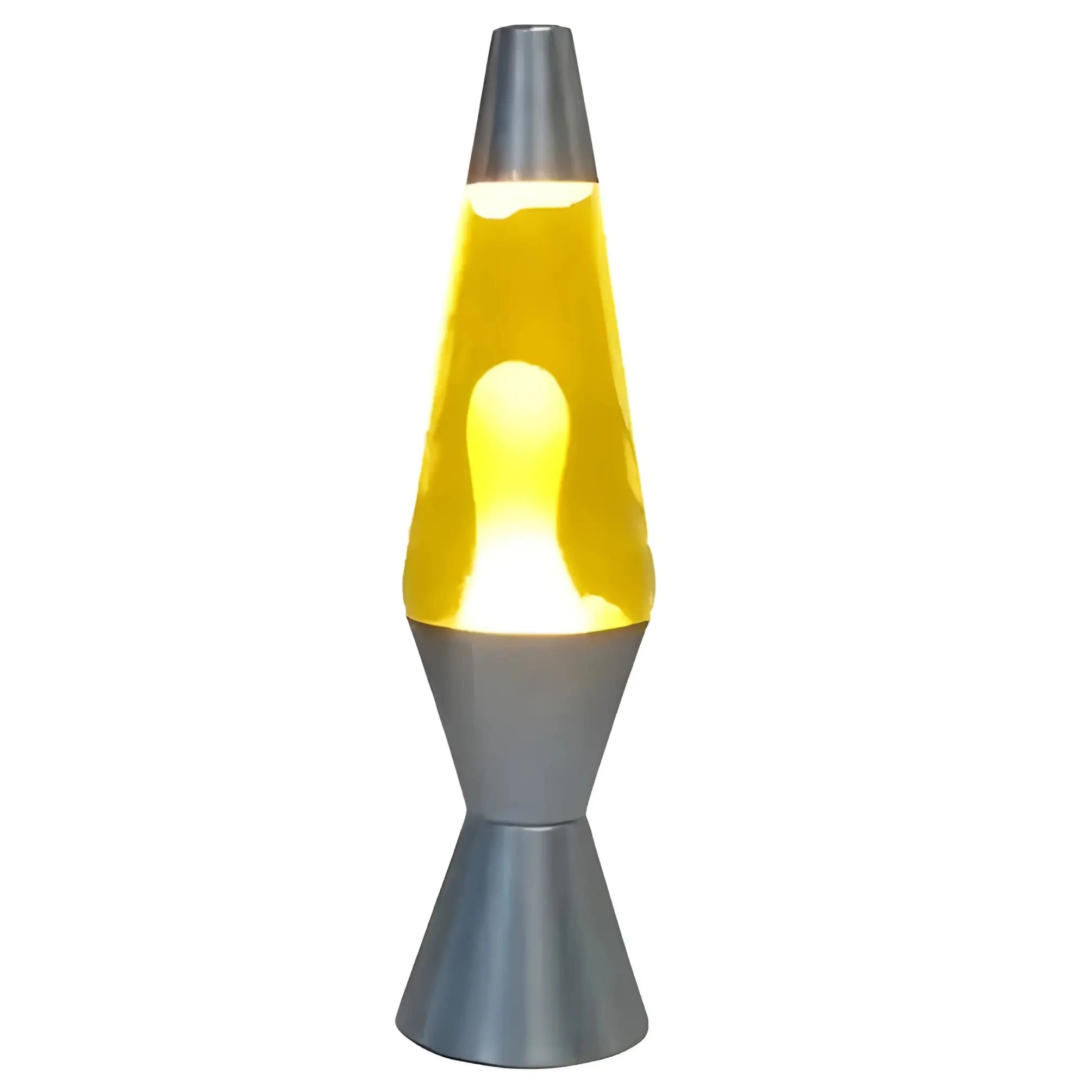 Gold white lava lamp 37cm with yellow wax and silver base