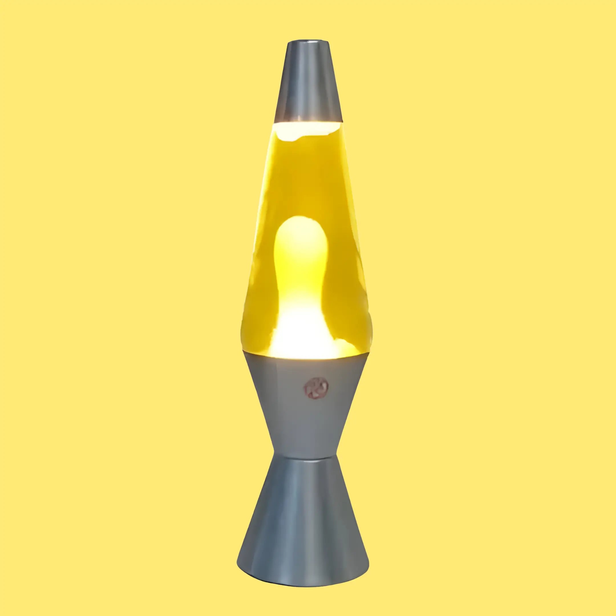 Gold white lava lamp 37cm with yellow wax and gray base, retro design