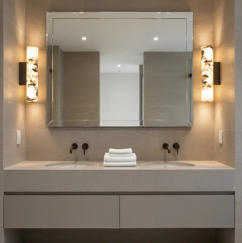     Natural marble cylindrical wall sconce with integrated LED lighting