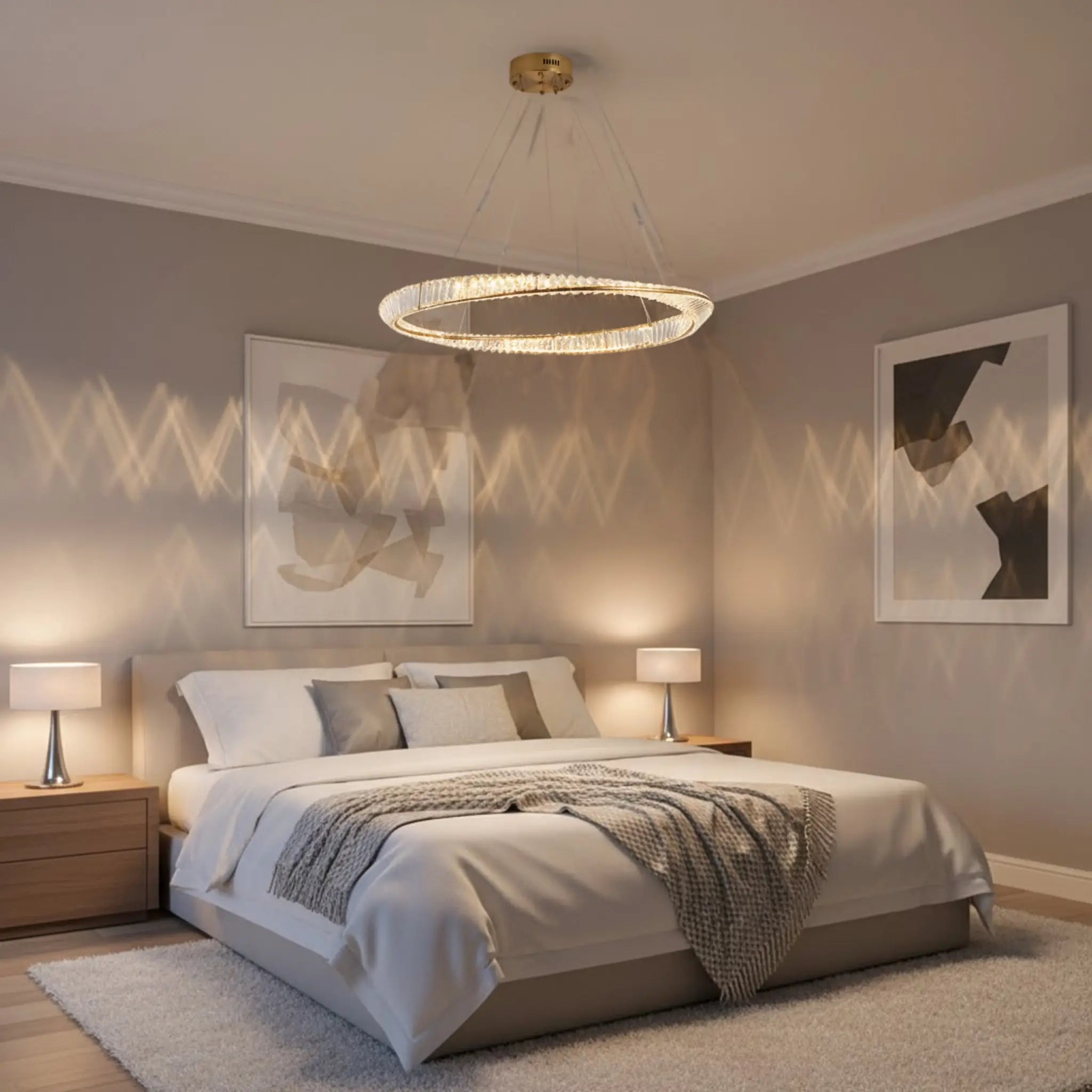 Green earth Aurora Tri-Colour Dimmable LED Crystal Chandelier bedroom. 