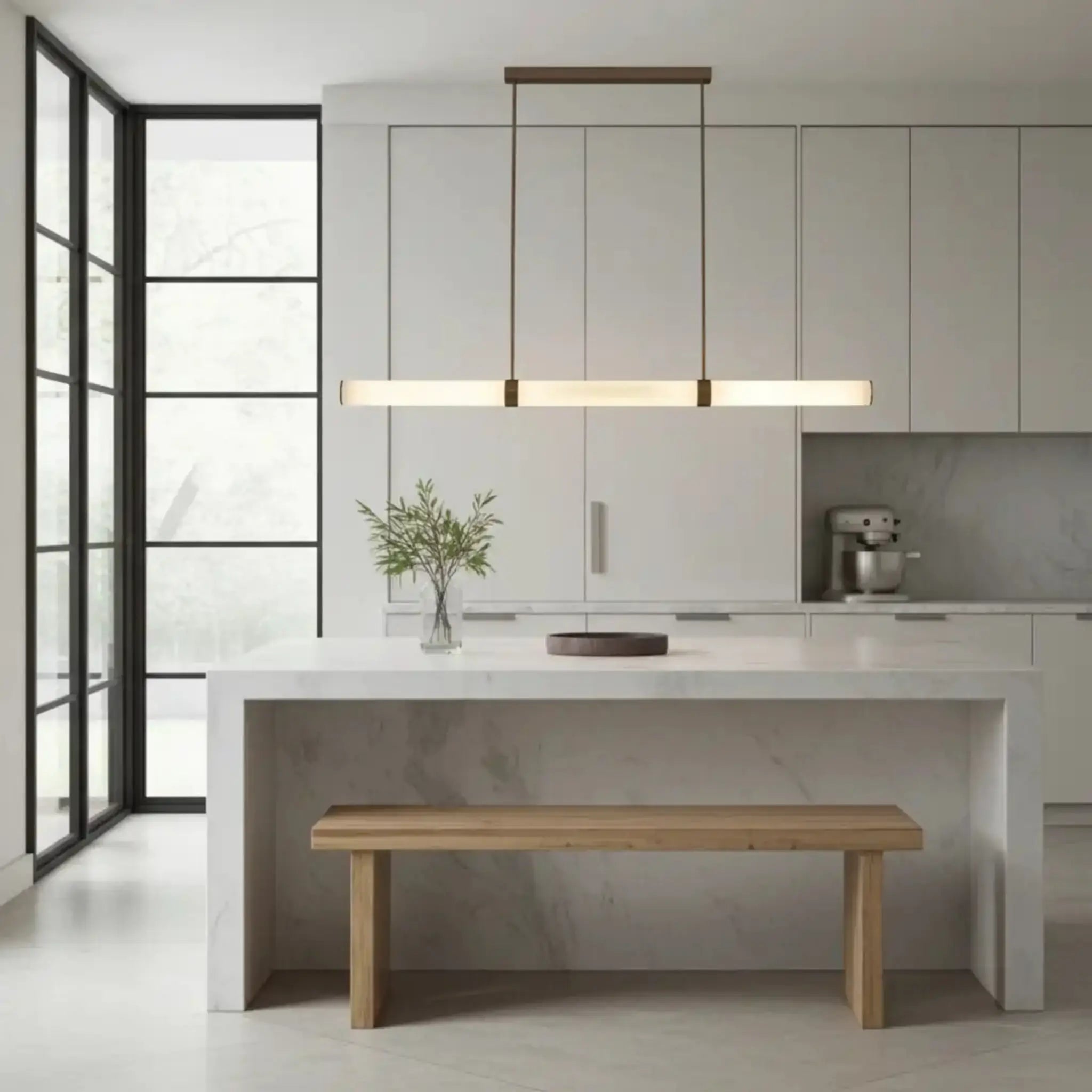 Madison Alabaster Style Spanish Marble Pendant Light - Antique Brass / Dimmable