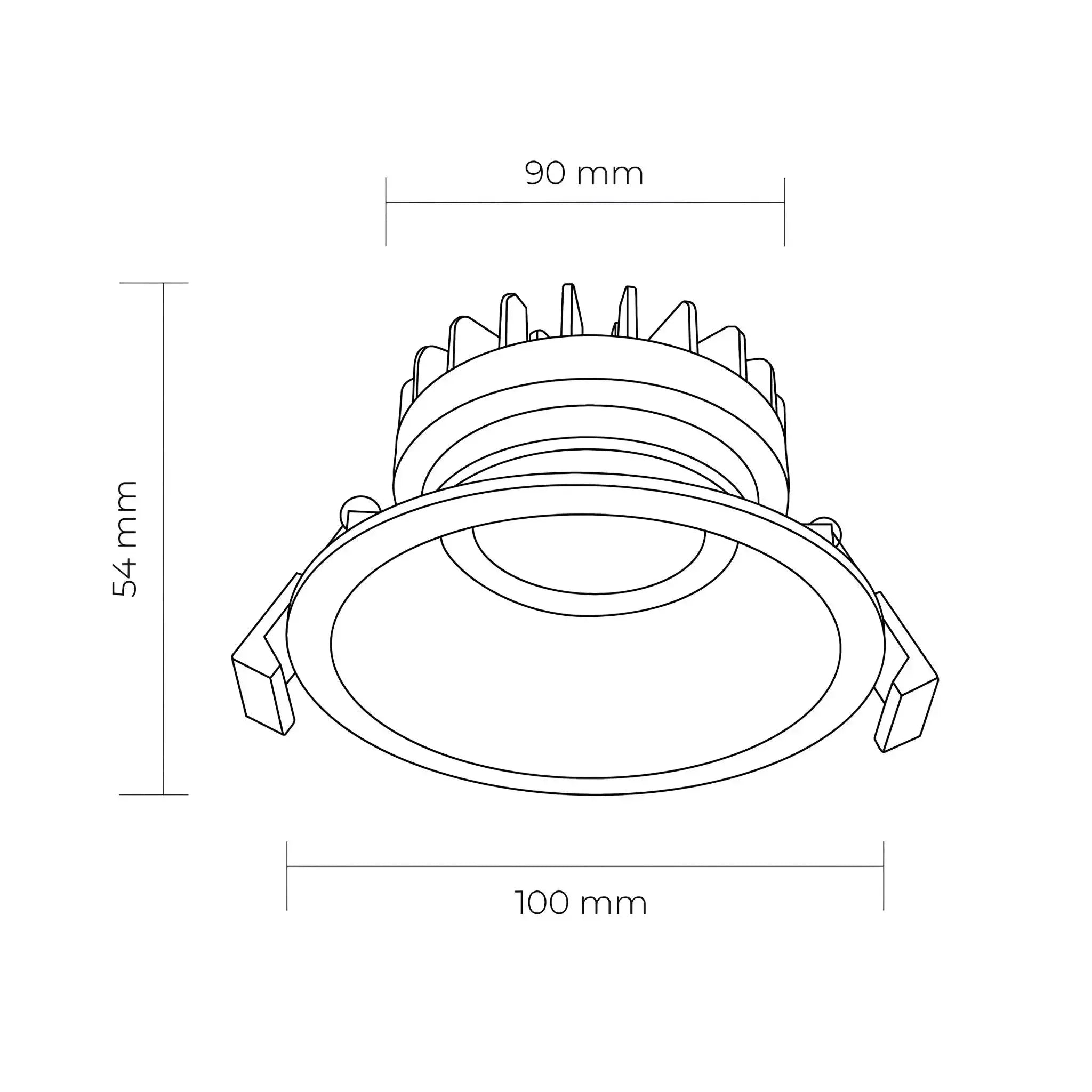 Barossa 12W Low Glare 5CCT Dimmable LED Downlight - 90mm Cut LINE DRAWING