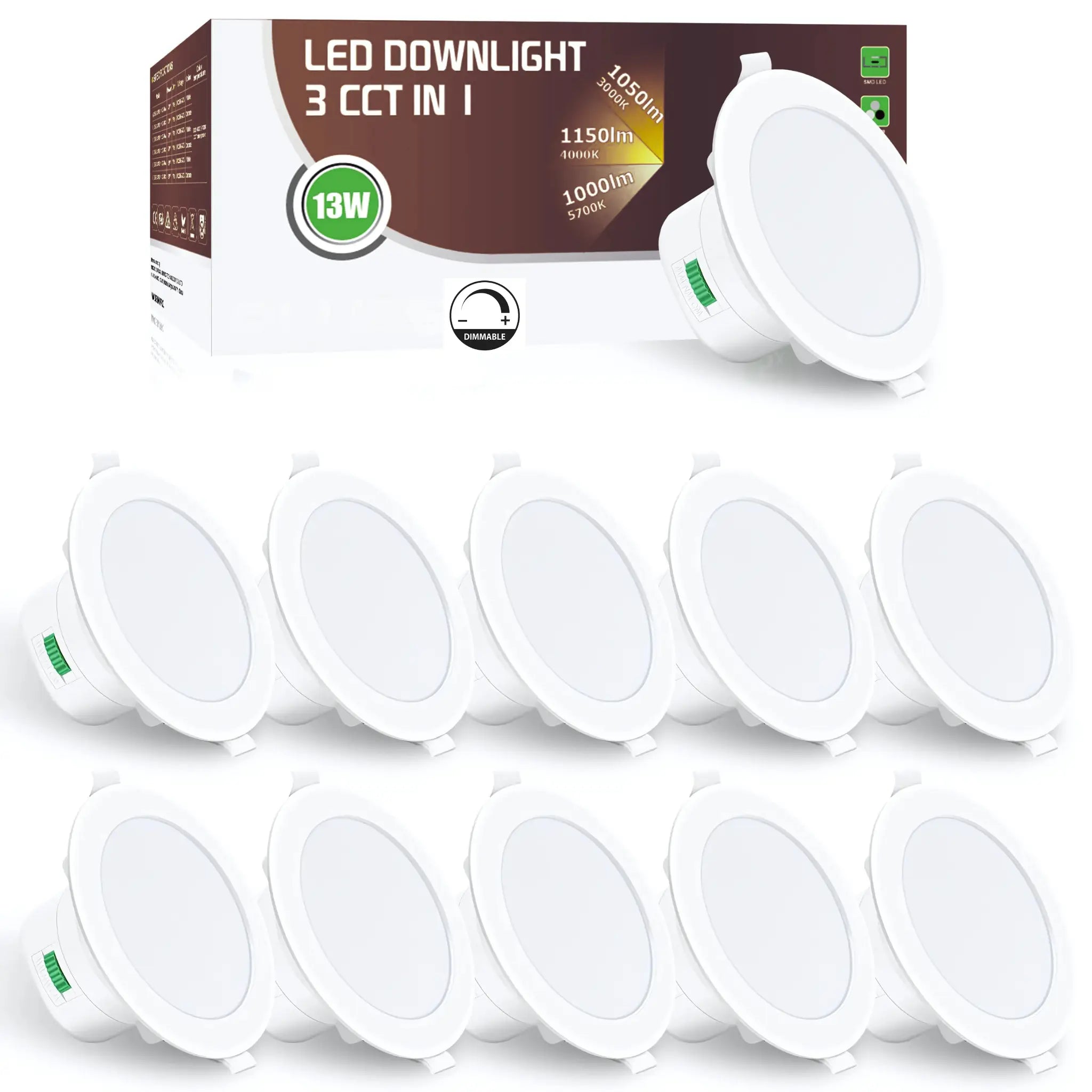 LED downlight 13W 90mm Tri Colour Dimmable recessed ceiling light 10 Pack