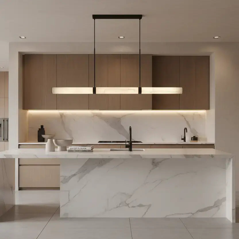 Madison 1500mm Matte Black Alabaster Marble Pendant Light In kitchen 