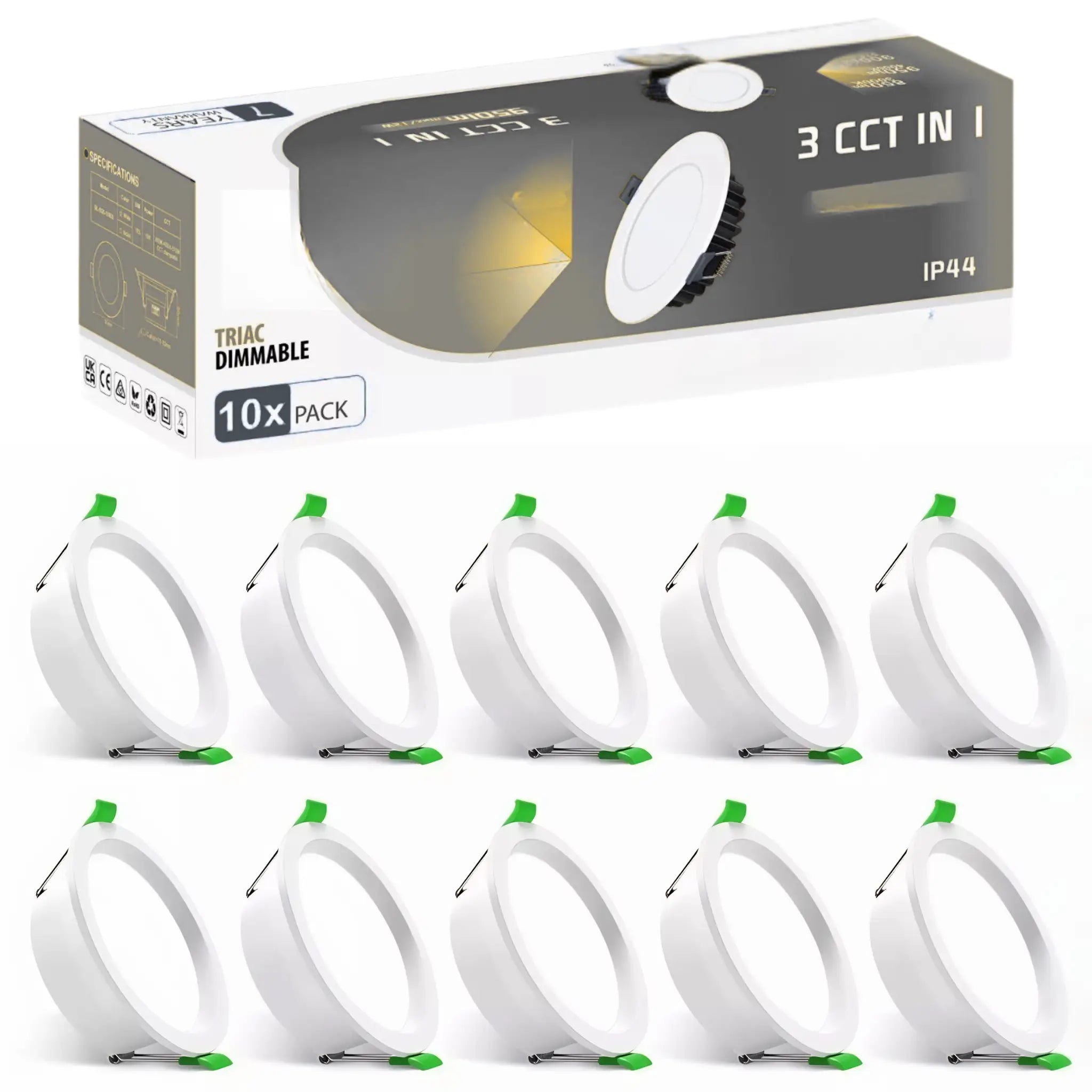 10Pcs OptiSoft 12W Tri-Colour Dimmable Recessed Ceiling Light 90mm