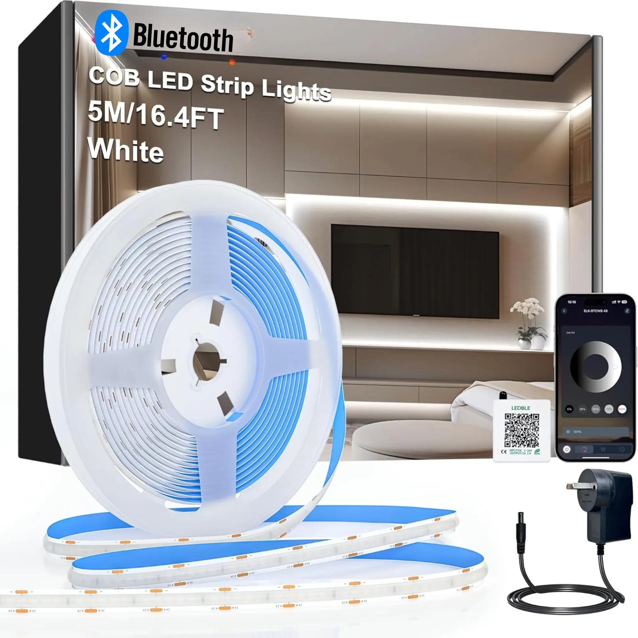 Cozy Lady Cob Dotless Led Strip Light Kit | Bluetooth App + Dimmable - Natural White