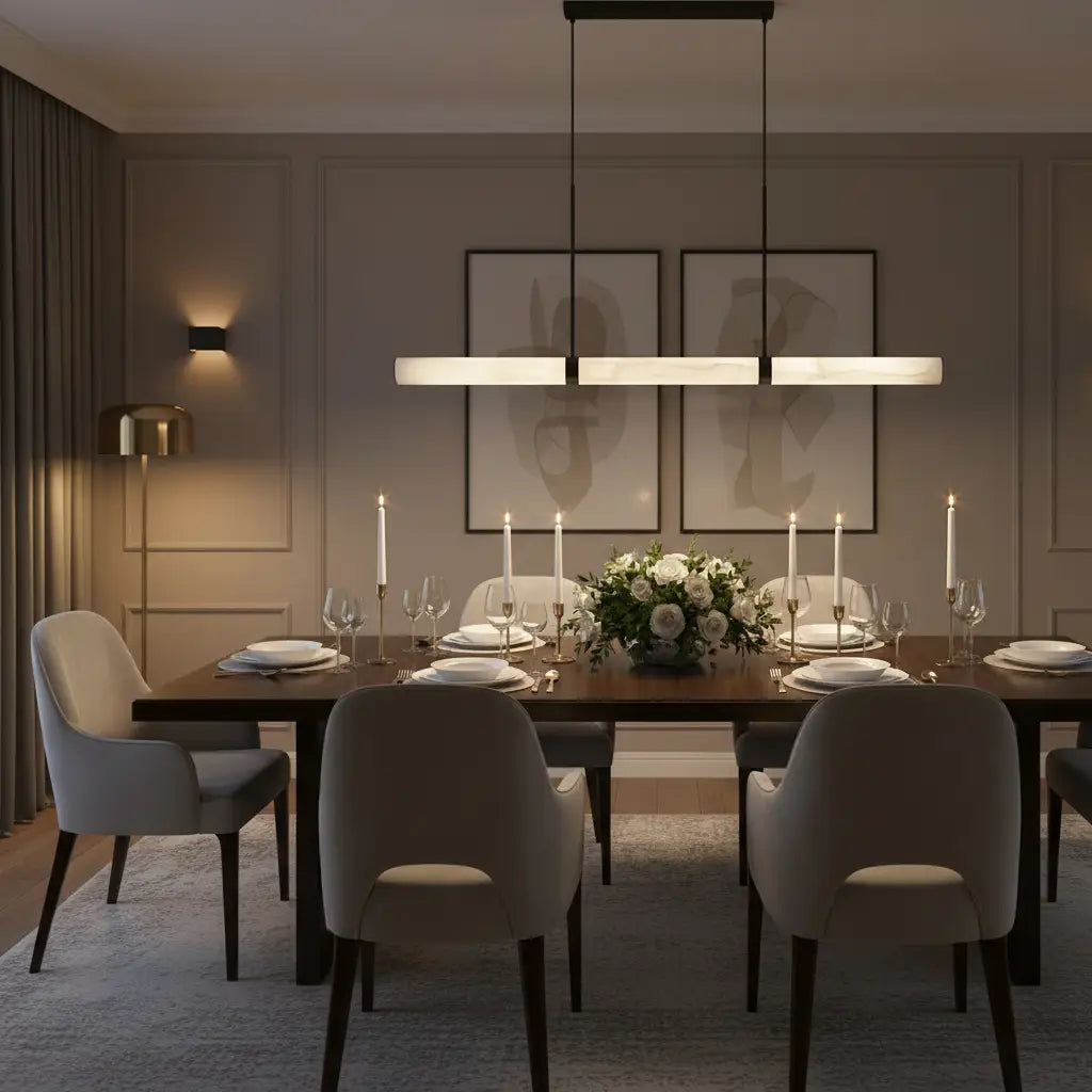 Madison 1500mm Matte Black Alabaster Marble Pendant Light In dining room