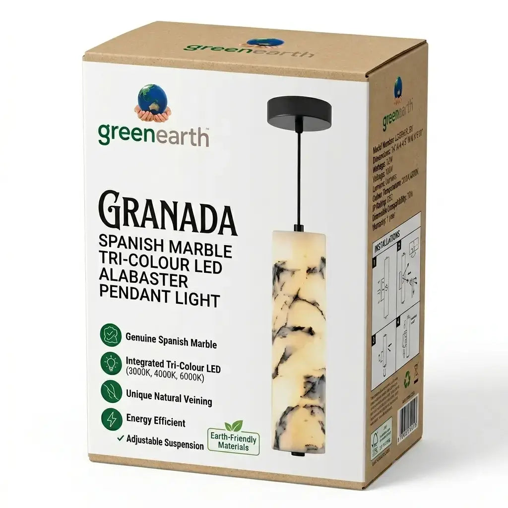 Green earth Granada Spanish Marble Tri-Colour LED Alabaster Pendant Light