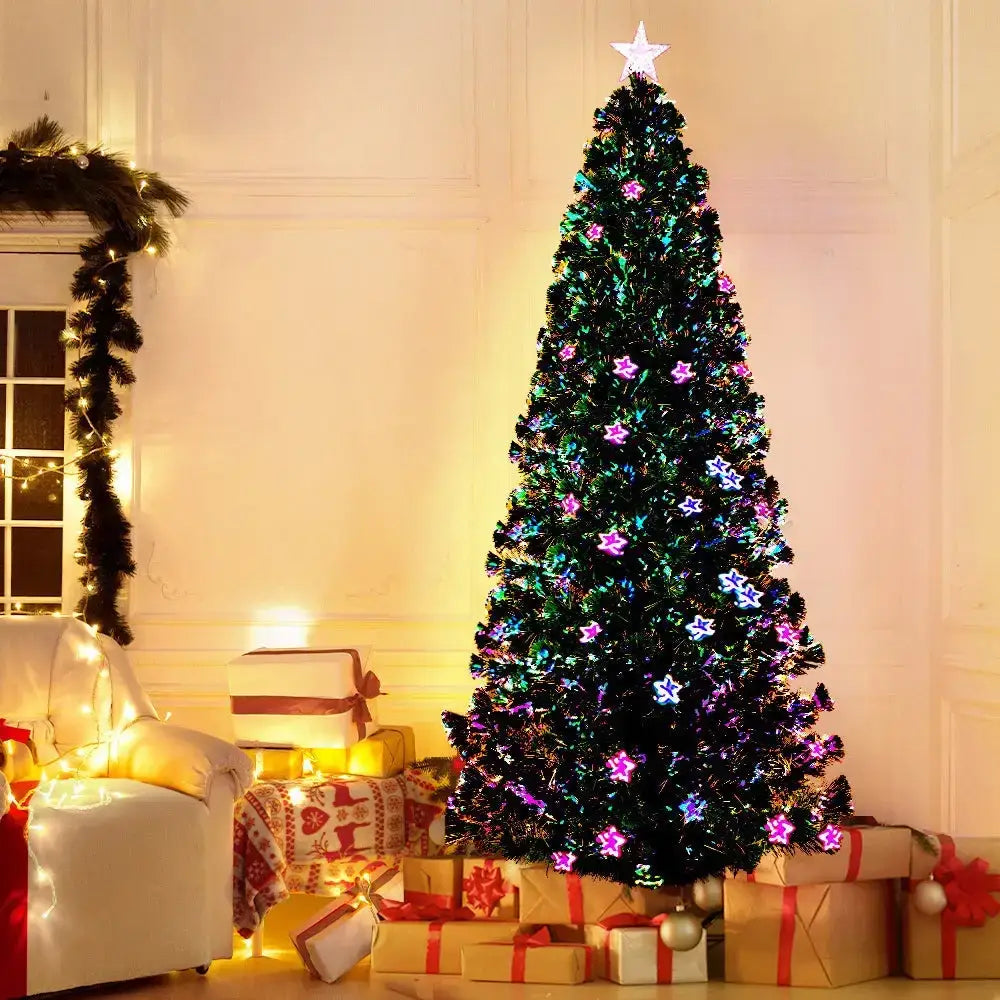 2.4m Optic Fibre LED Christmas Tree Multi Colour Green