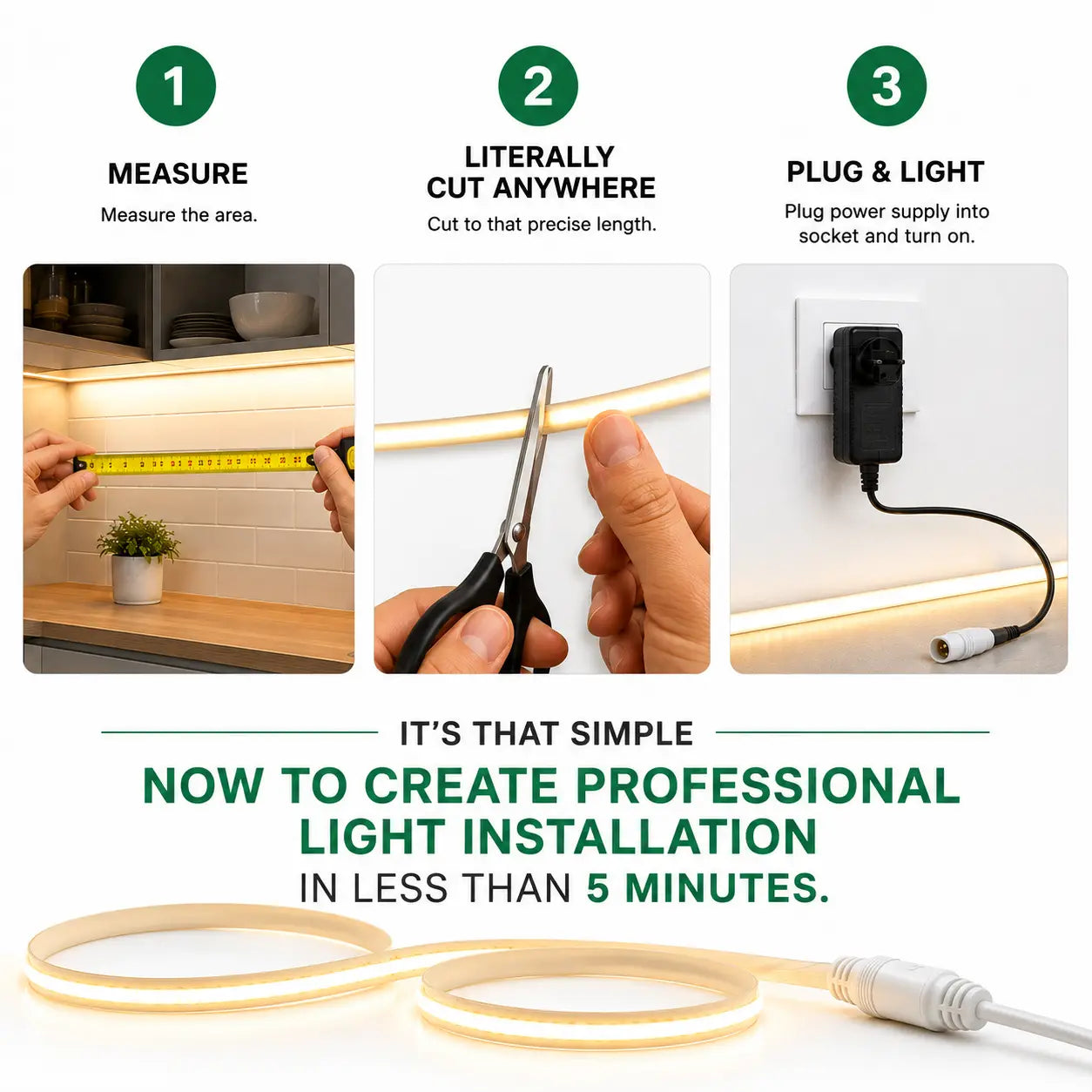 COBRA Free Cut COB Dotless LED Strip Light Kit - Warm White 