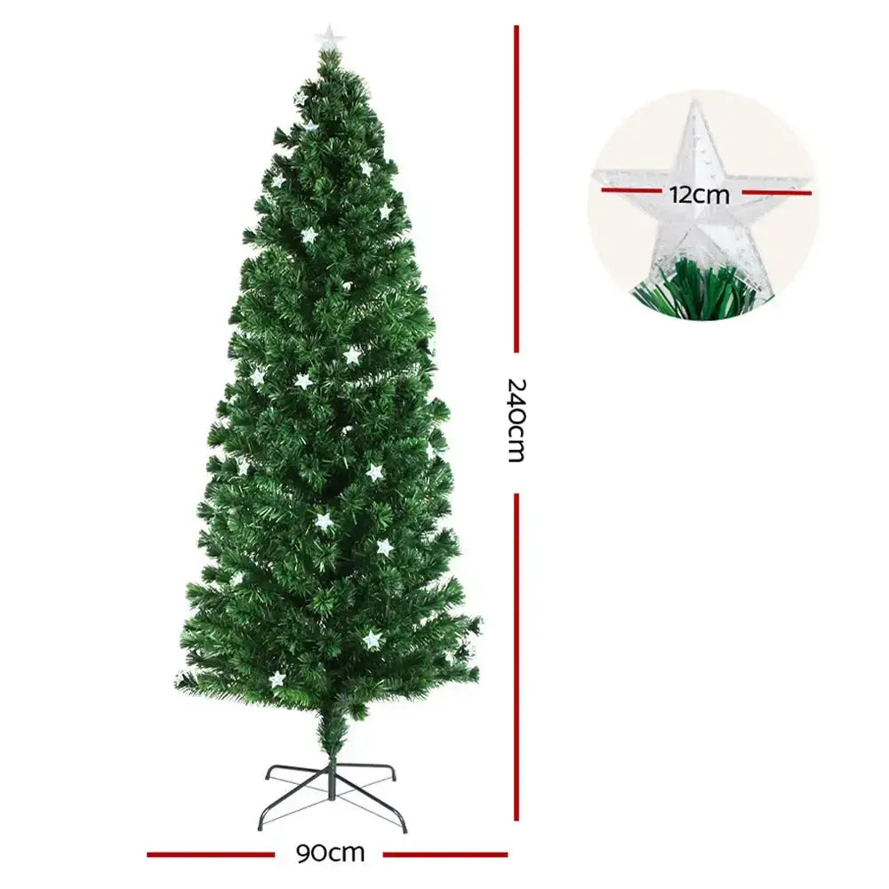 2.4m Optic Fibre Led Christmas Tree Multi Colour Green