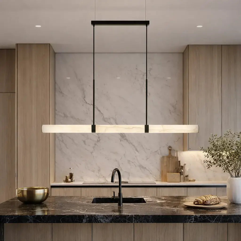 Madison Alabaster Style Spanish Marble Pendant Light - Black