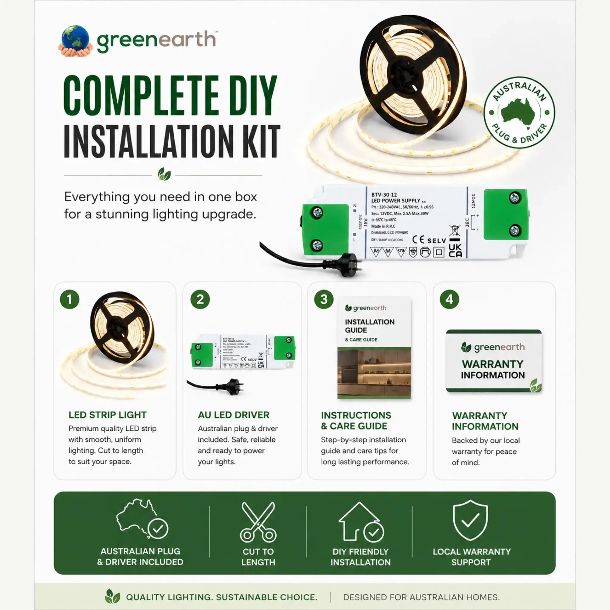Greenearth Complete DIY Installation Kit for LED strip lights on a white background