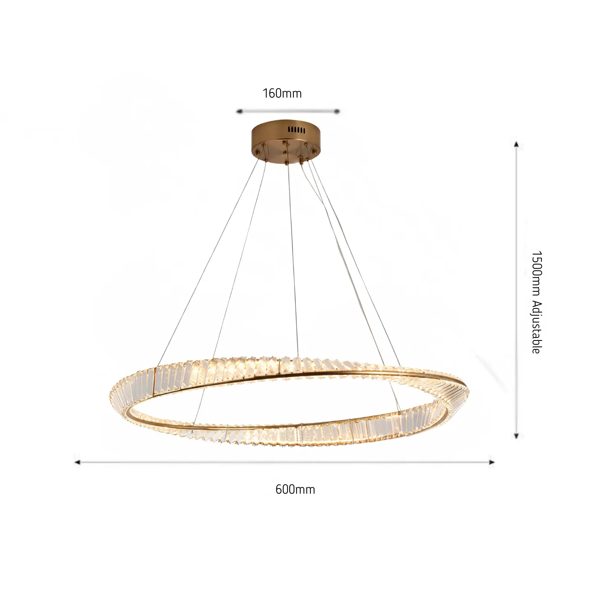 Green earth Aurora Tri-Colour Dimmable LED Crystal Chandelier Measurements