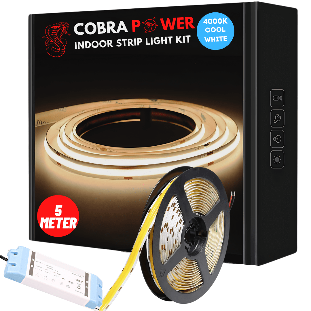 Green Earth Lighting Australia IP20 COB STRIP LIGHTING 100W 5 meter DIY Strip Light Kit 20W/m 10mm IP20 COB Flexible LED Strip Light - 4000K COBRAPOWER4K