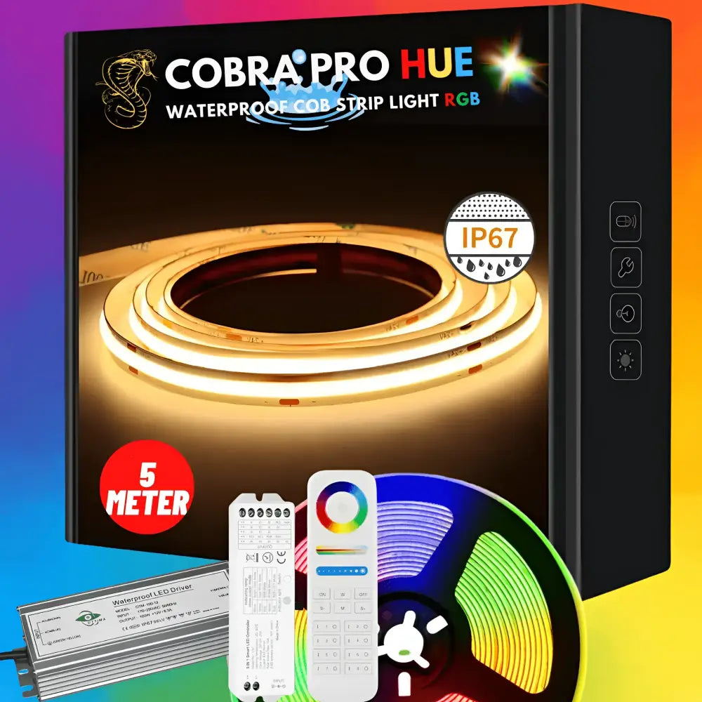 Green Earth Lighting Australia LED Strip light 100W DIY Kit (Inc. 5 meters IP67 RGB strip + RGB controller set + IP67 LED Driver) 15W/m 12mm IP67 COB Flexible LED Strip Light - RGB 24158/5M/KIT