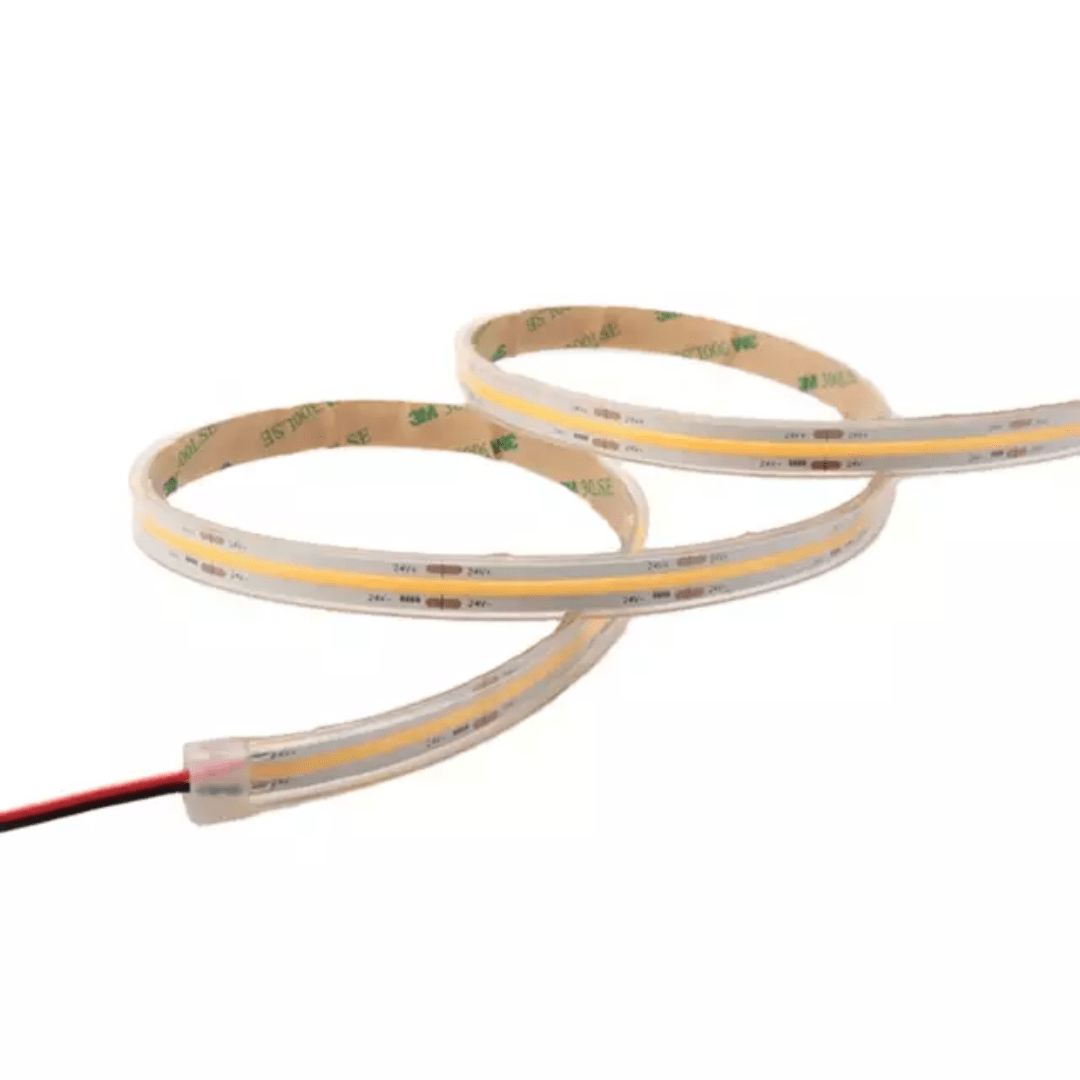 Dot-free IP67 COB LED strip lights with 3000K warm white light