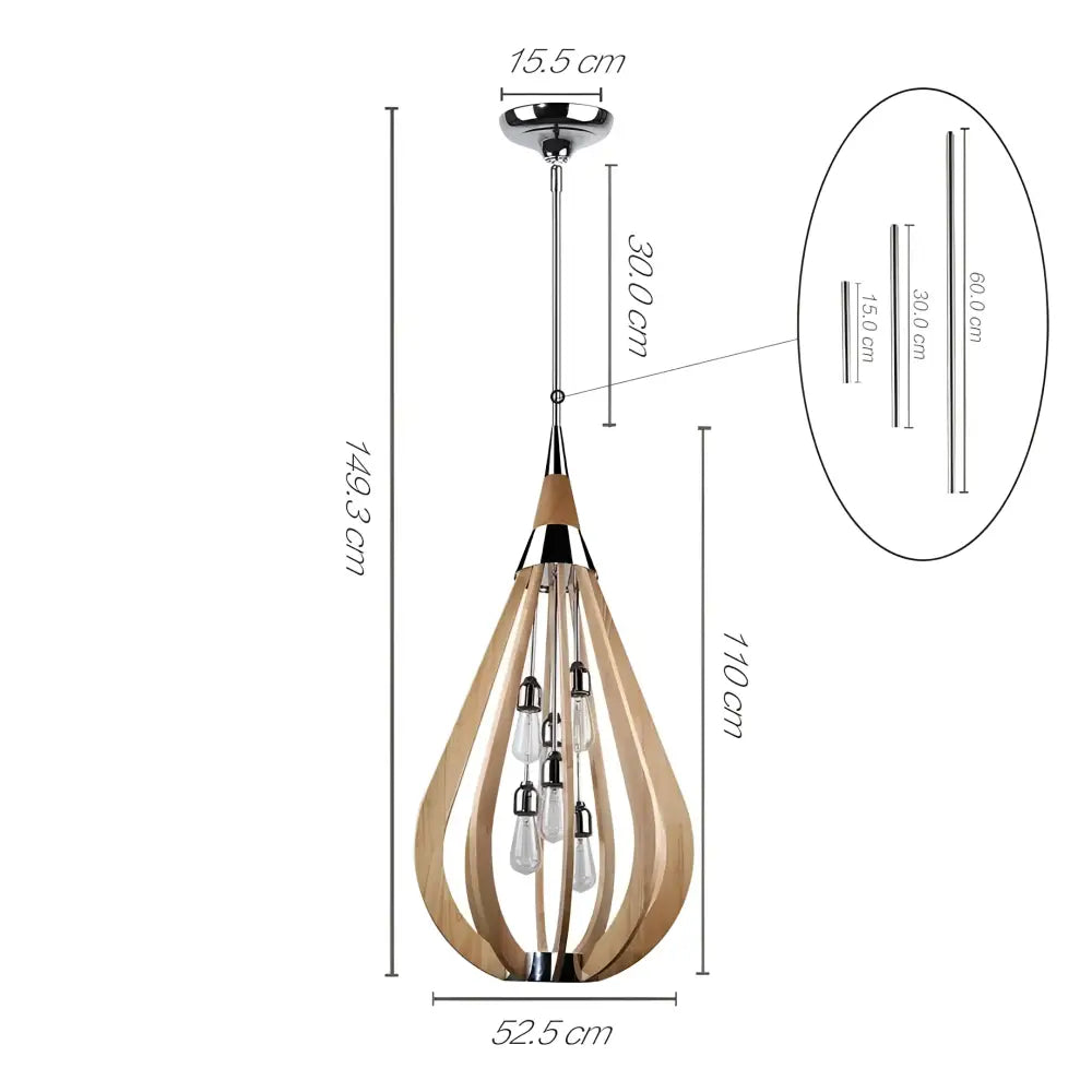 Green Earth Lighting Australia Pendant BONITO 6-Light Natural Timber Pendant Light with a tear drop shape BONITO8