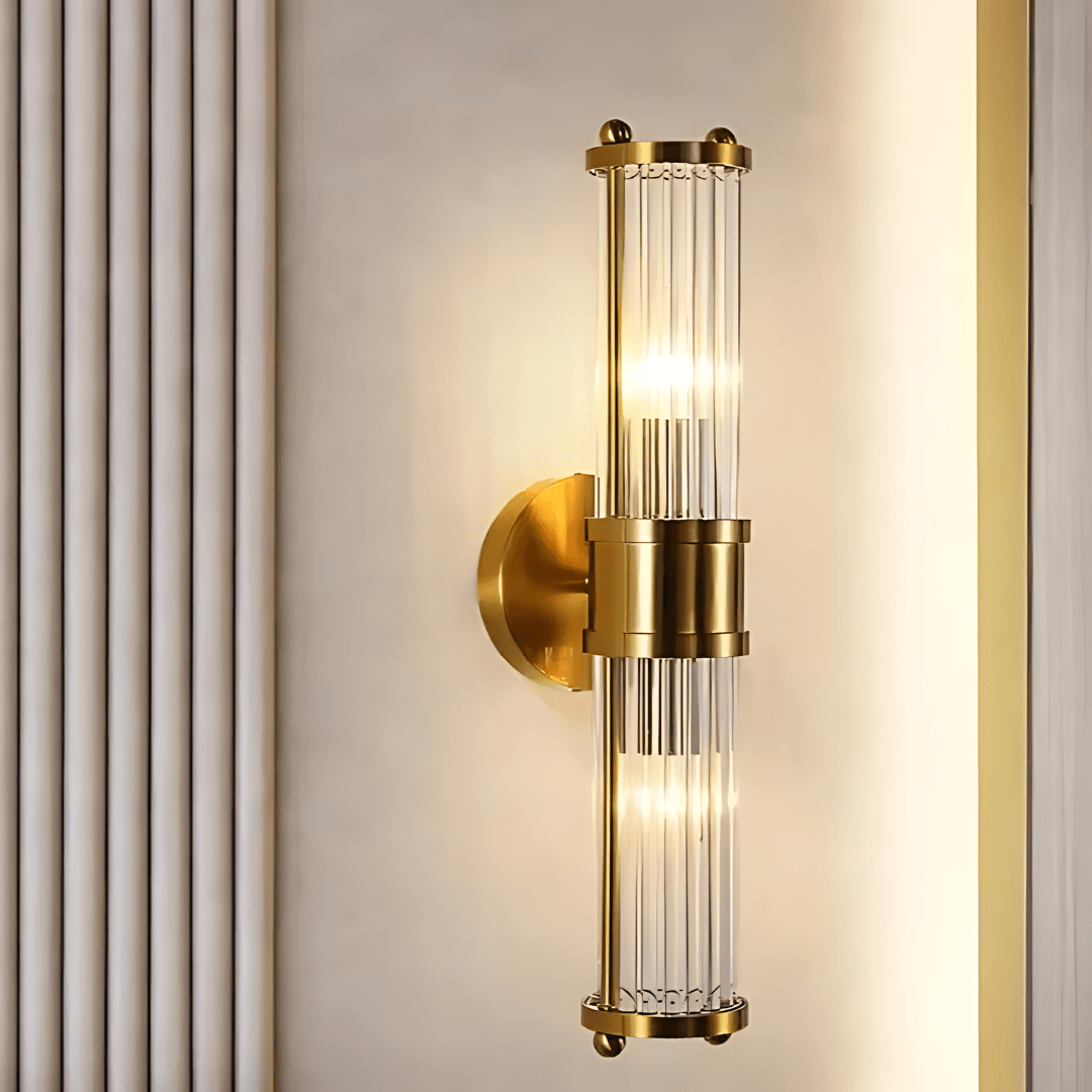 Green Earth Lighting Australia Wall Light RÄFFLAD Long Ribbed Glass with Antique Brass Finish Wall Light GE16