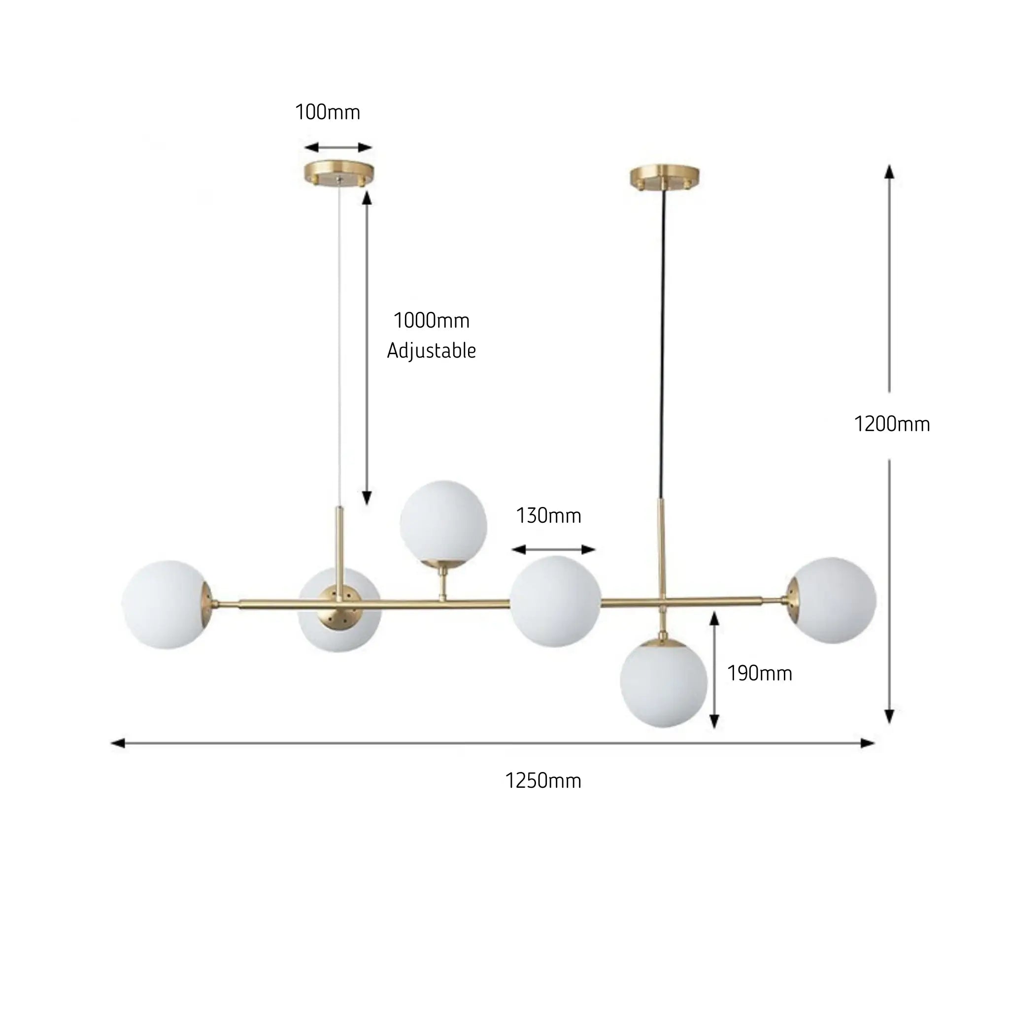 Orbit Brass 6 Light Tri-Colour Linear Pendant