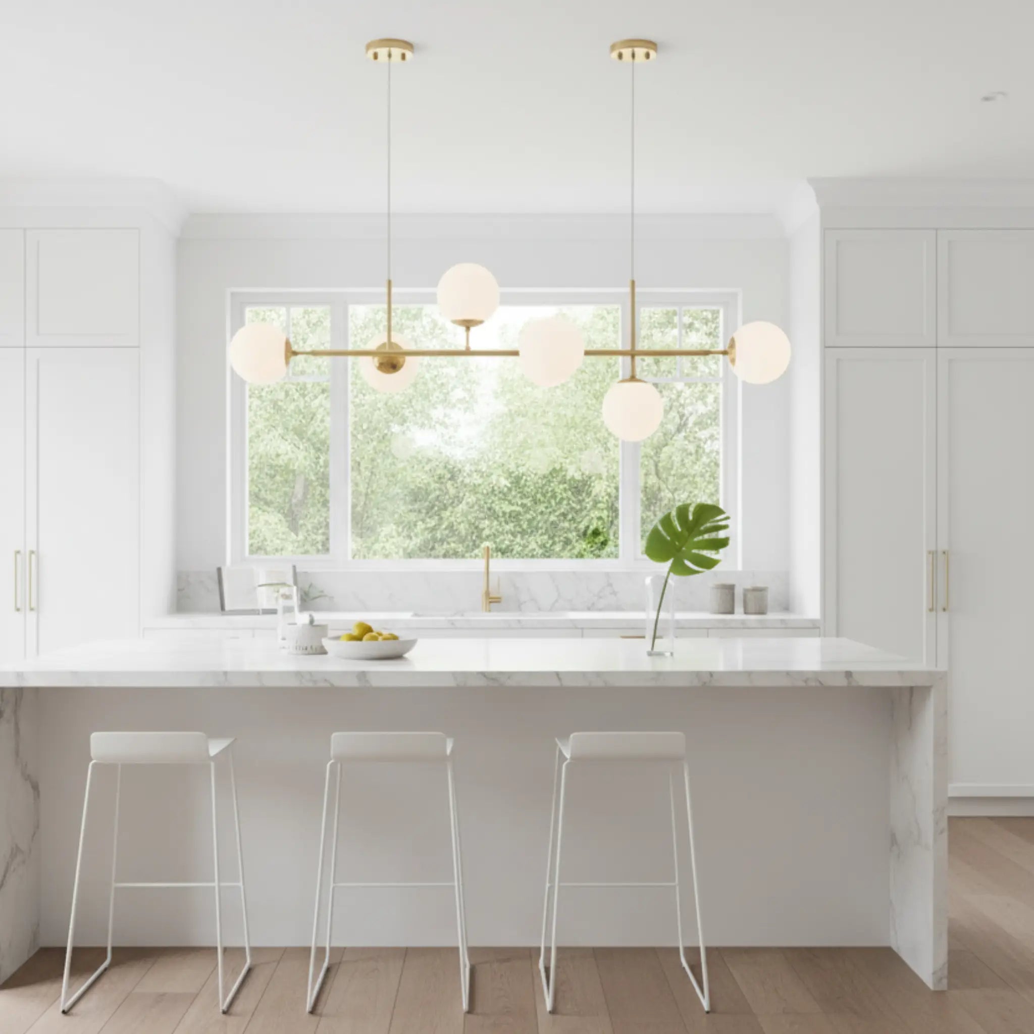 Orbit Brass 6 Light Tri-Colour Linear Pendant