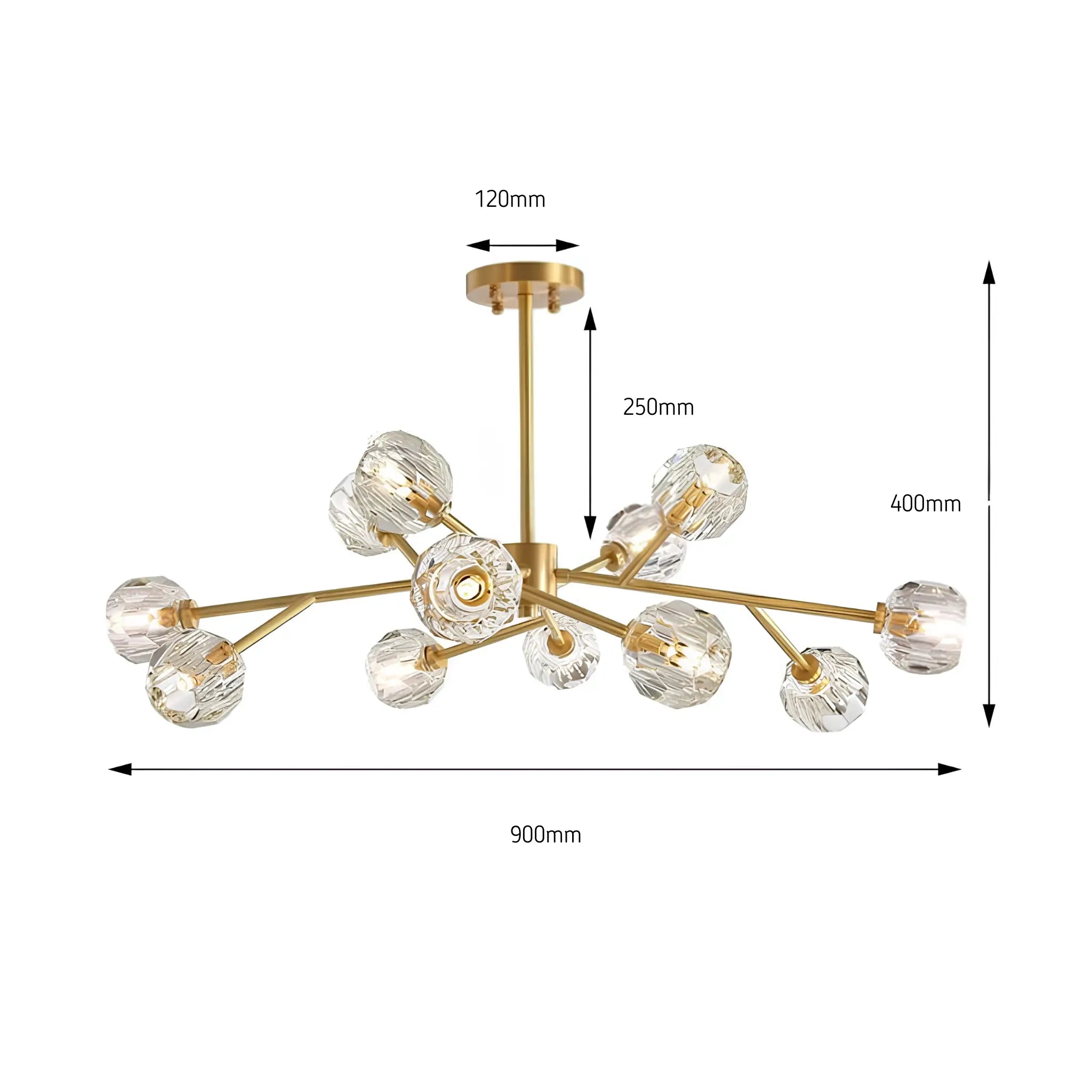 Green Earth Orion Brass 12-Light Tri-Colour LED Crystal Pendant