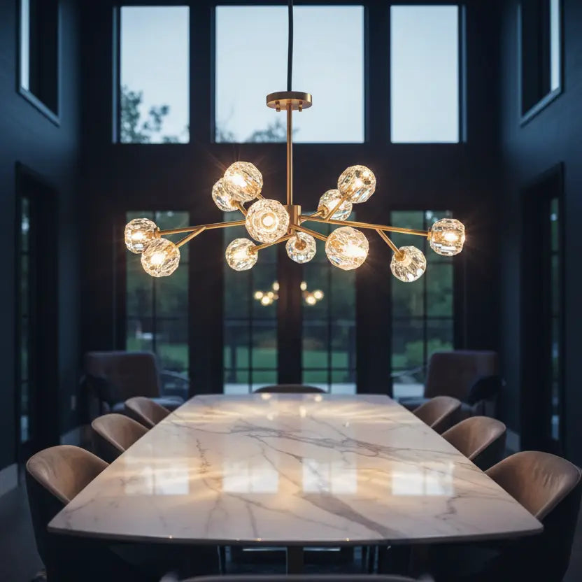 Orion Brass 12-Light Tri-Colour LED Crystal Pendant