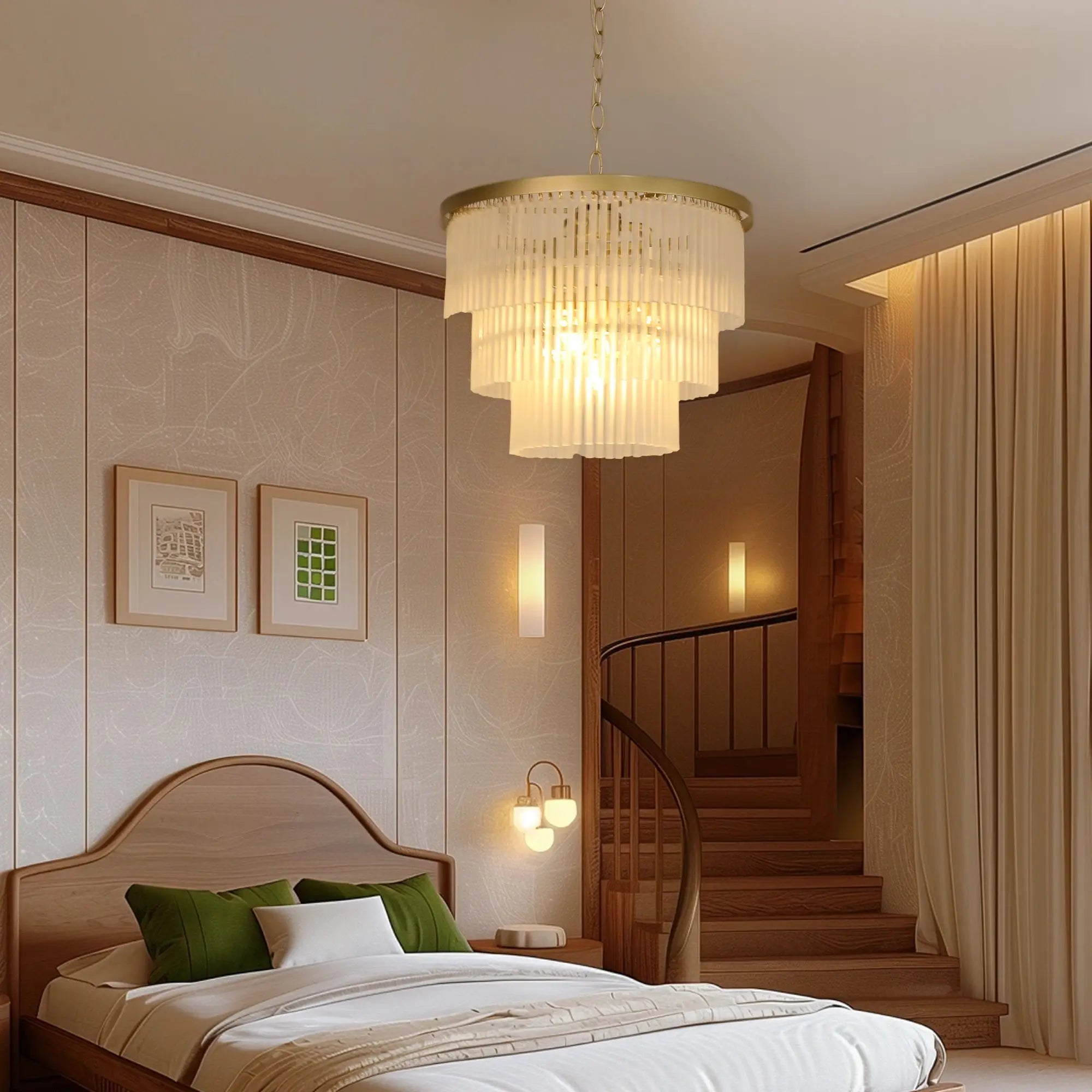 Greer Brushed Brass 3 Tier Chandelier - Lexi Lighting
