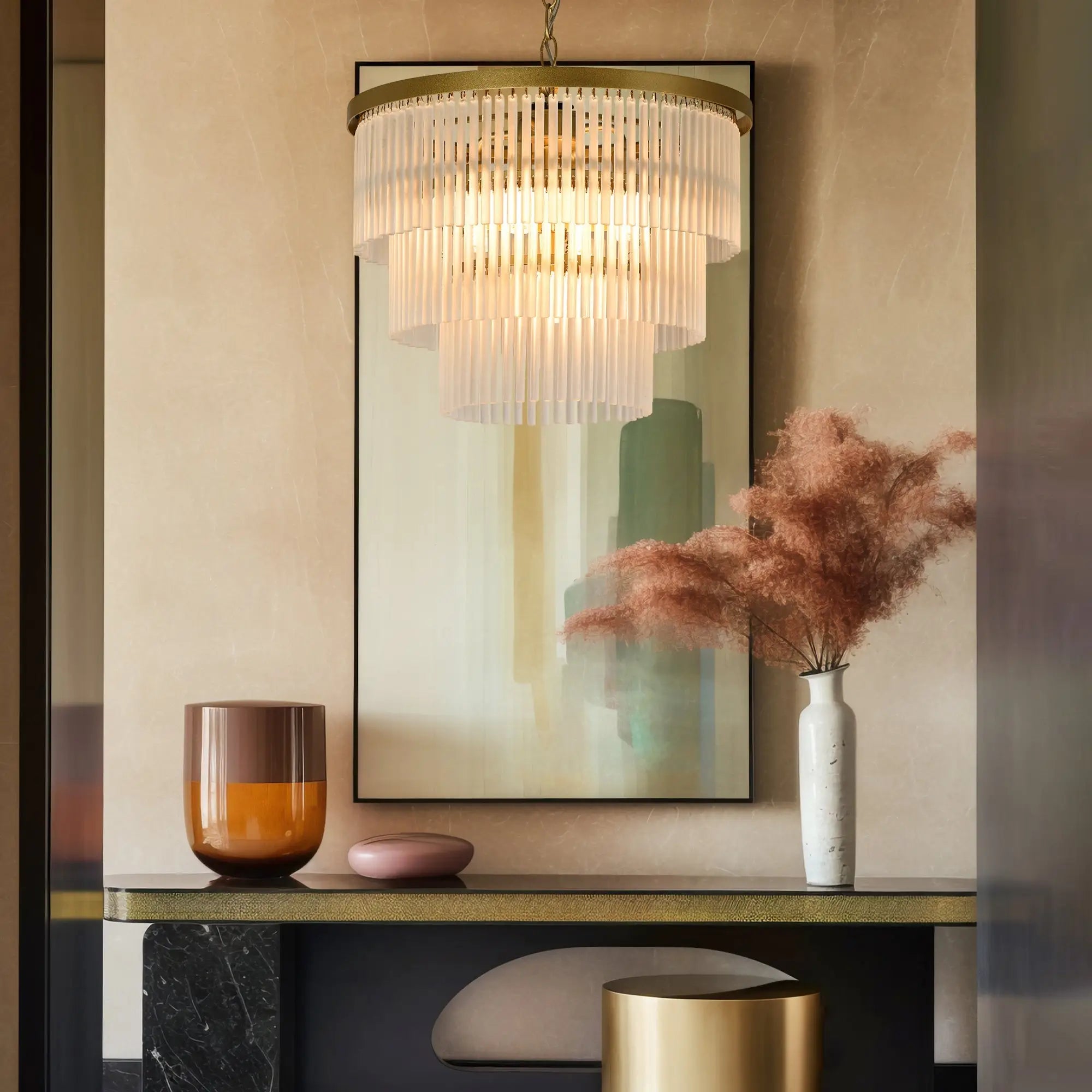 Greer Brushed Brass 3 Tier Chandelier - Lexi Lighting