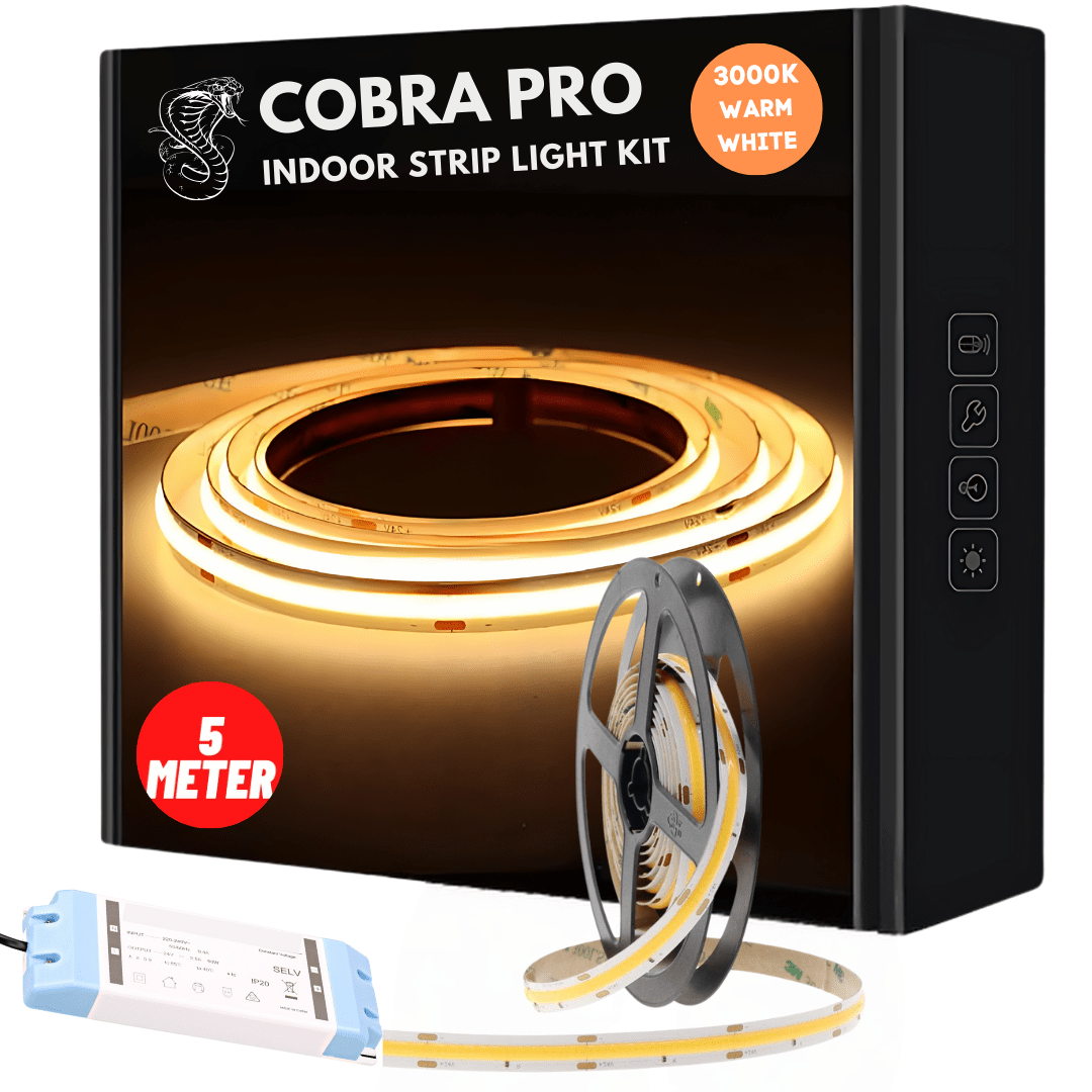 Green Earth Lighting Australia Light Ropes & Strings 50W DIY 5 meter Strip Kit 11W/m 8mm COB Pro LED Strip Light - 3000K COBRAPROKIT3K