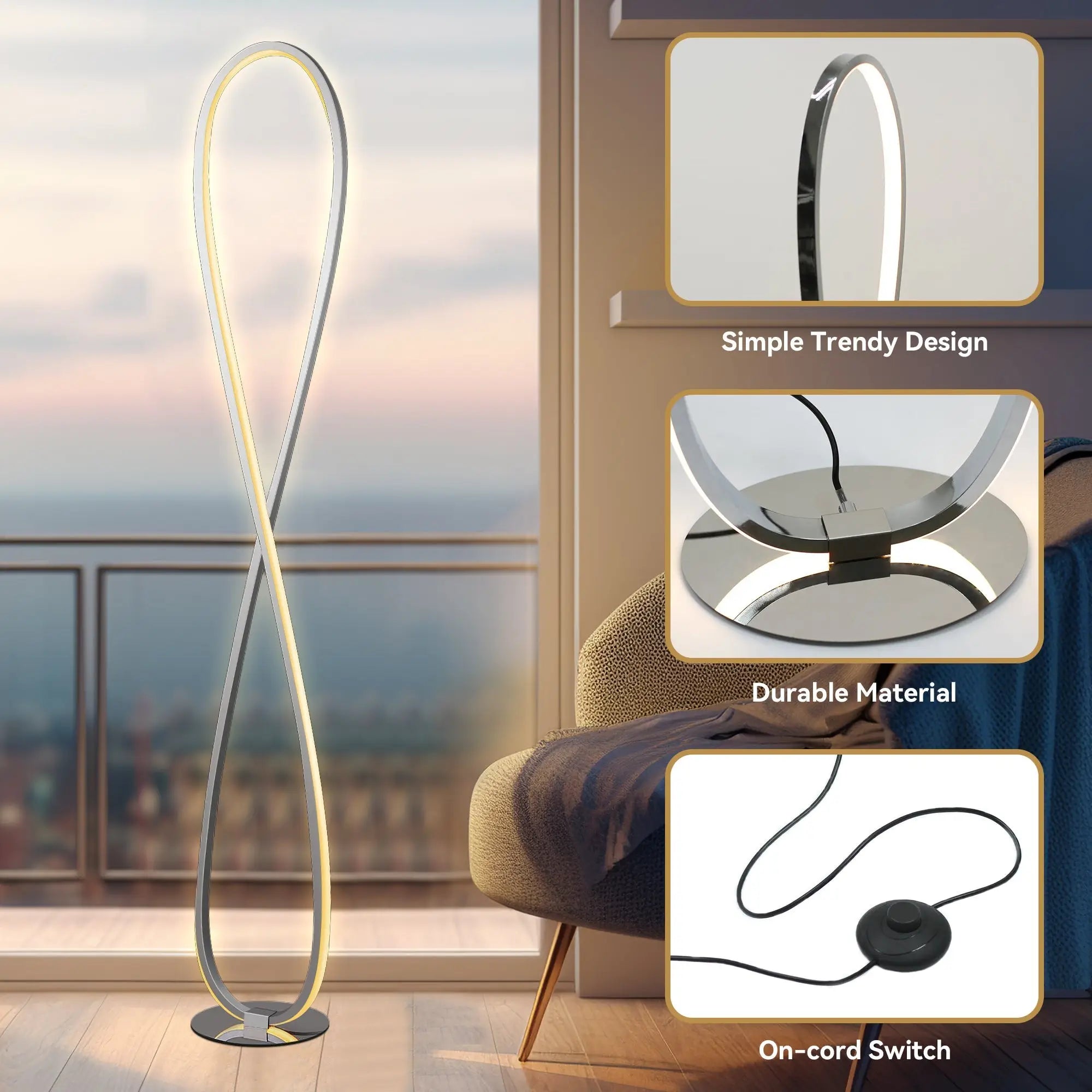 Lexi Lighting Infinite Led Floor Lamp Chrome Finish