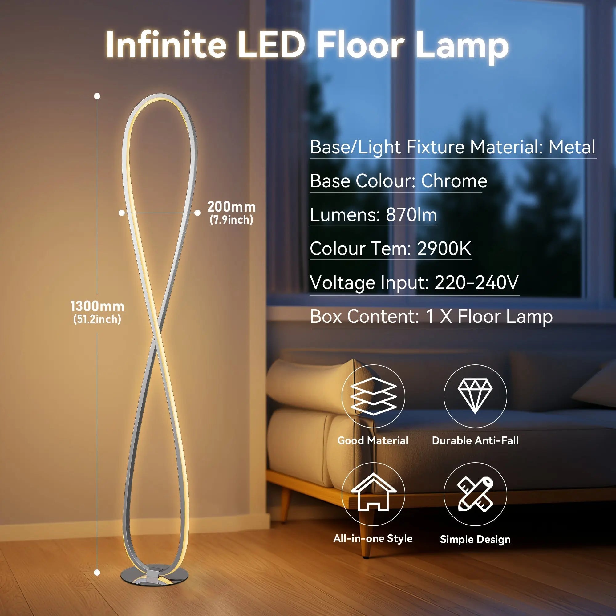 Lexi Lighting Infinite Led Floor Lamp Chrome Finish