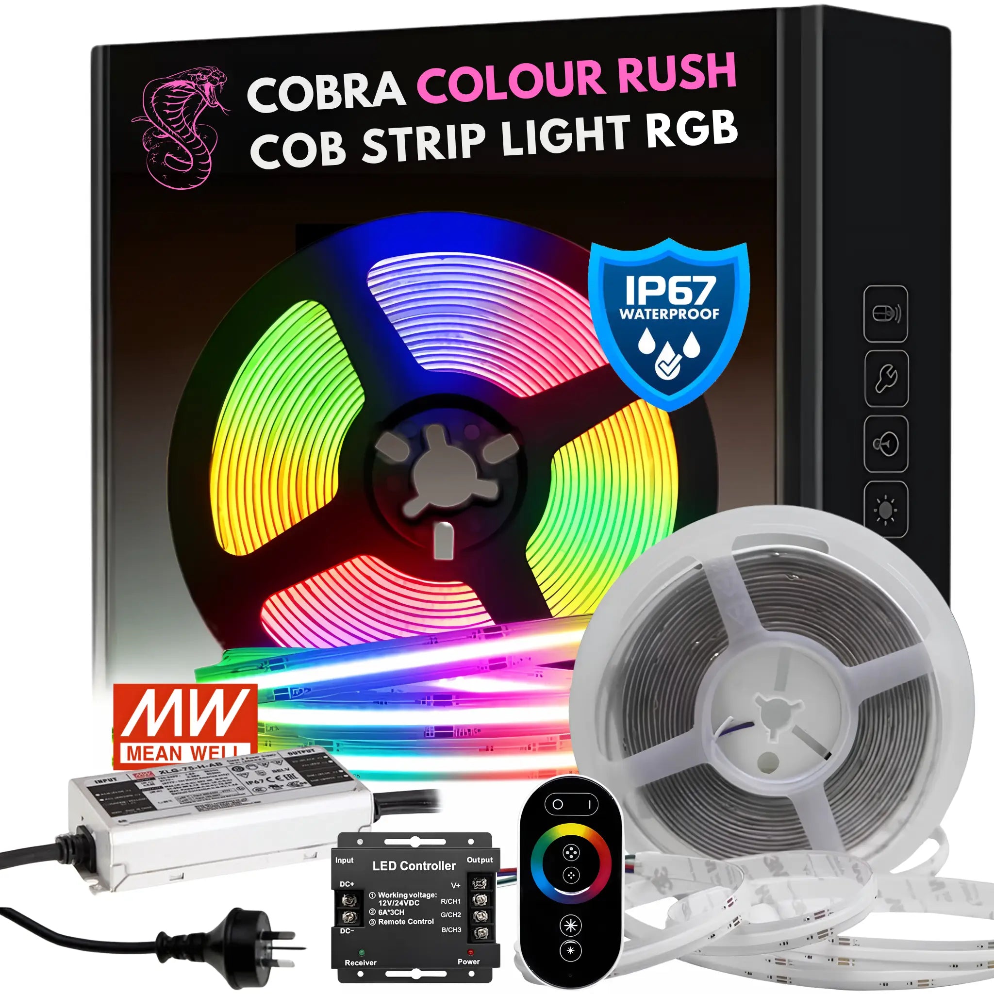 IP67 COB LED Strip Light 15W/m – Dotless RGB Muti Colour (Waterproof)