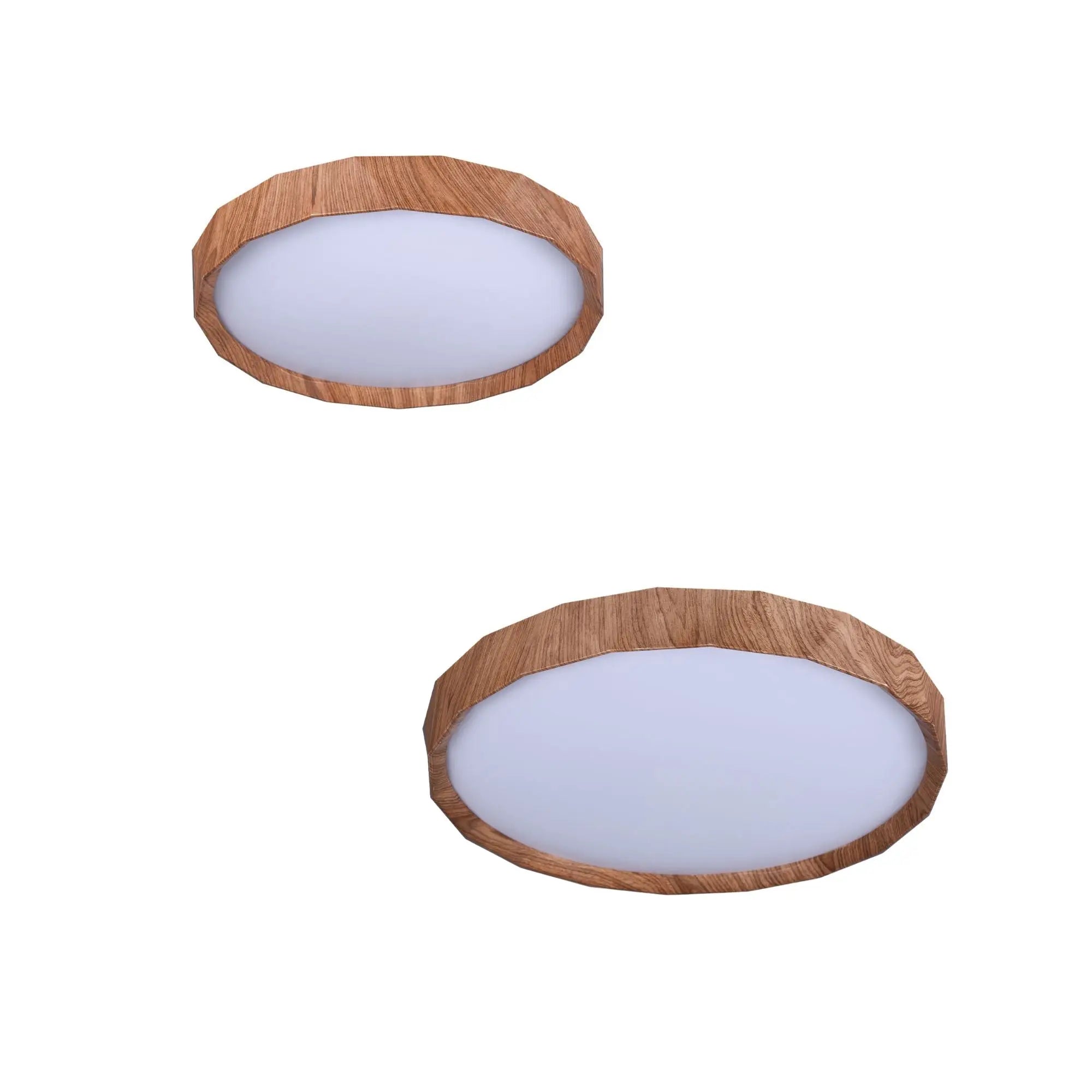 Irene CCT LED wooden frame ceiling light with two round diffusers